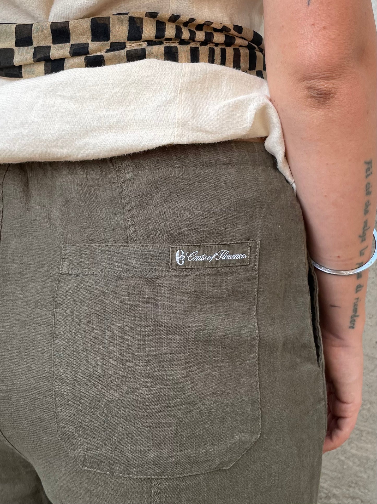 Pantalone capri ampio verde oliva 100% lino, Conte of Florence, taglia 42it