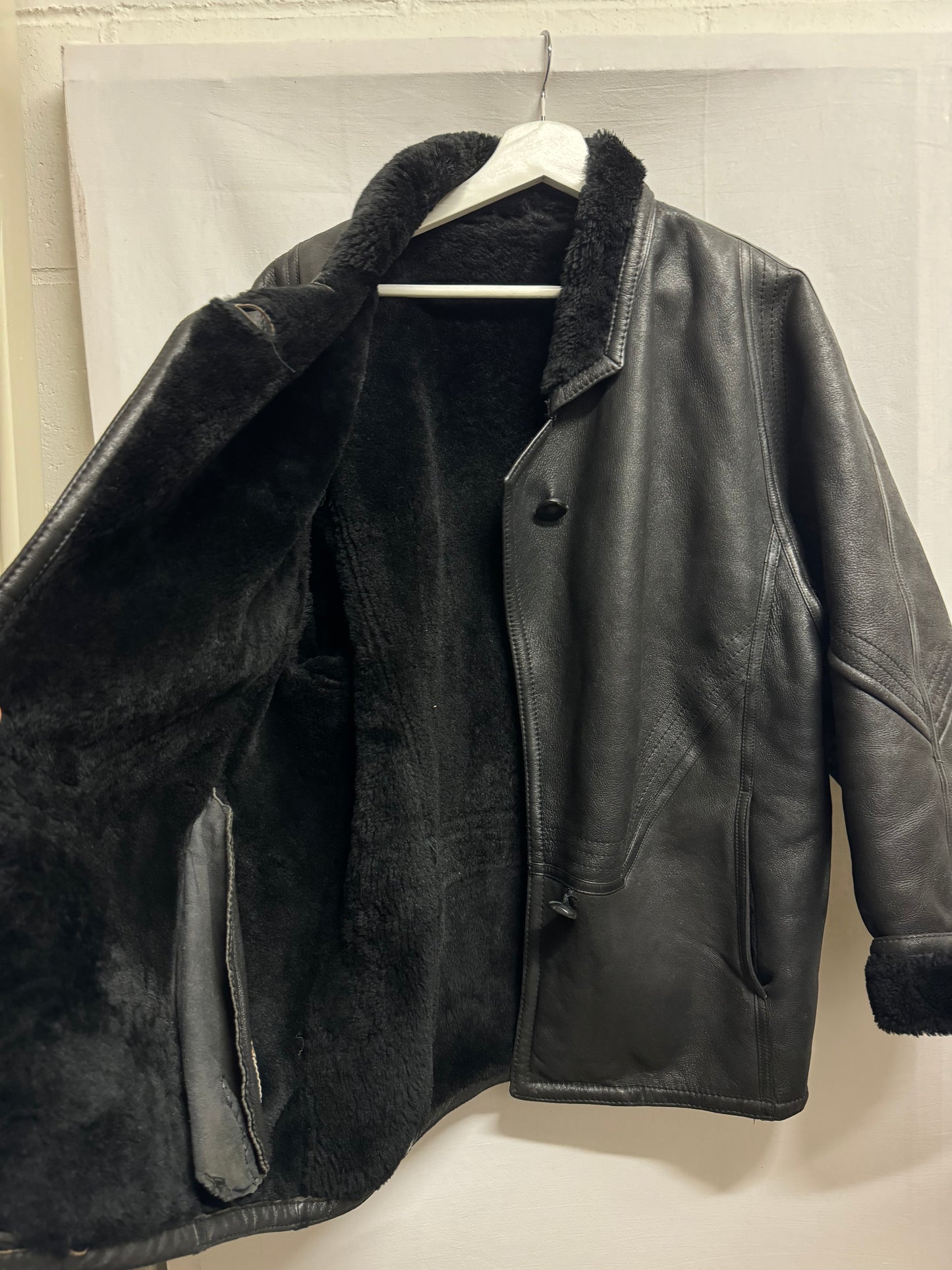 Montone originale Shearling in pelle nero, rara taglia piccola da donna