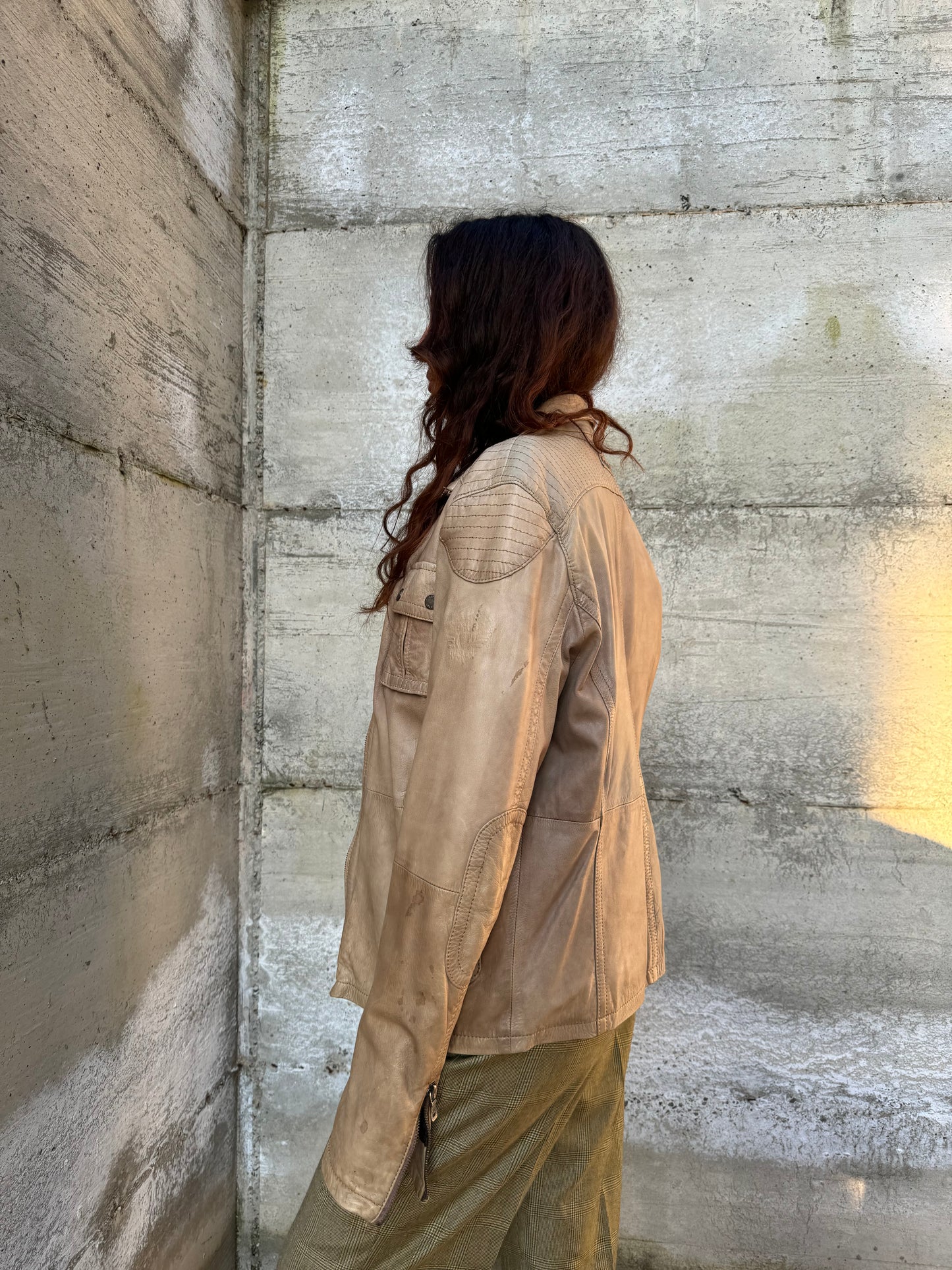 Biker Y2K beige in nappa, taglia M uomo