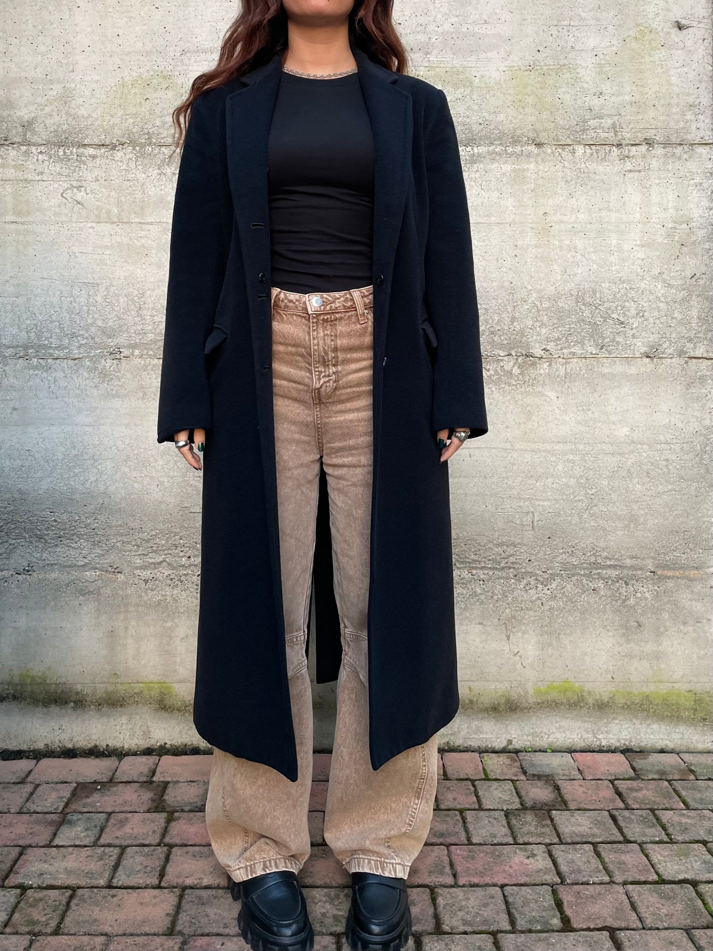 Cappotto nero sfiancato sartoriale 100% lana - taglia S