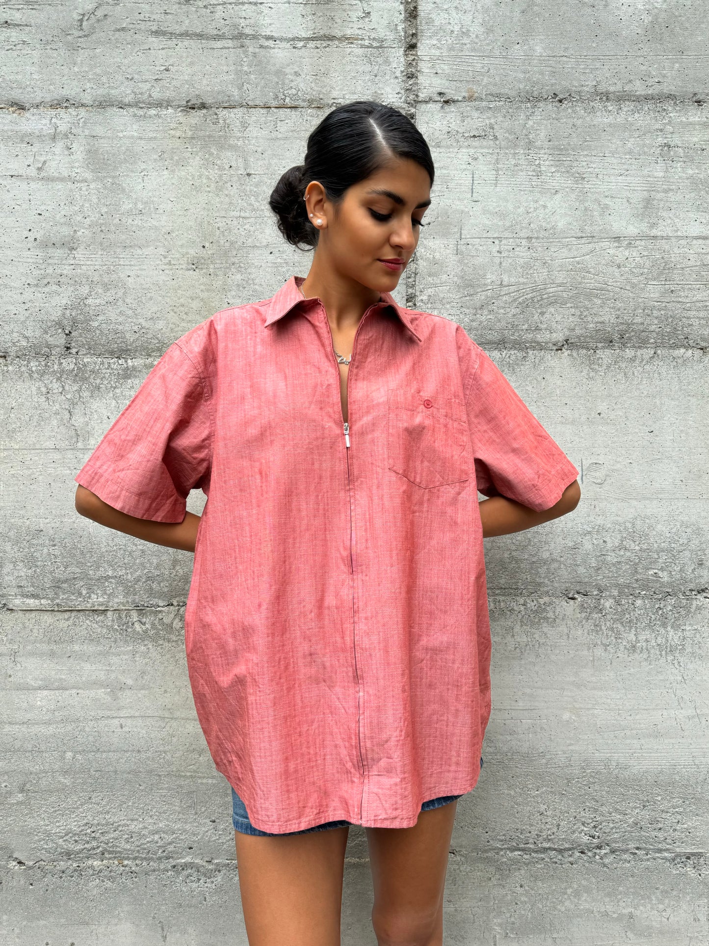 Camicia 90s con cerniera rosso melange