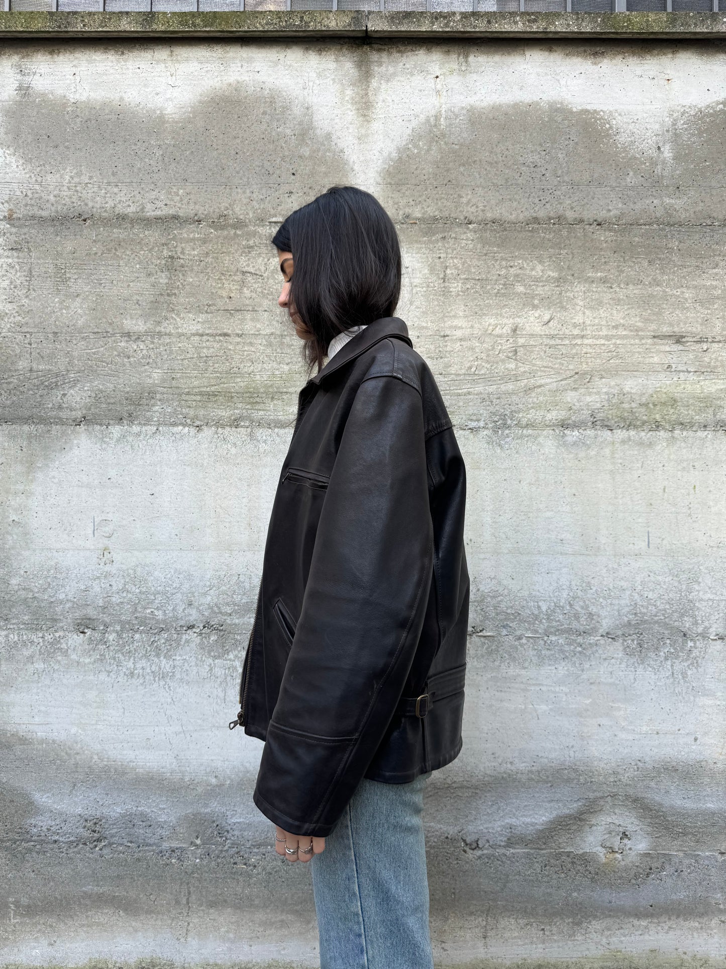 Biker liscio in cuoio testa di moro