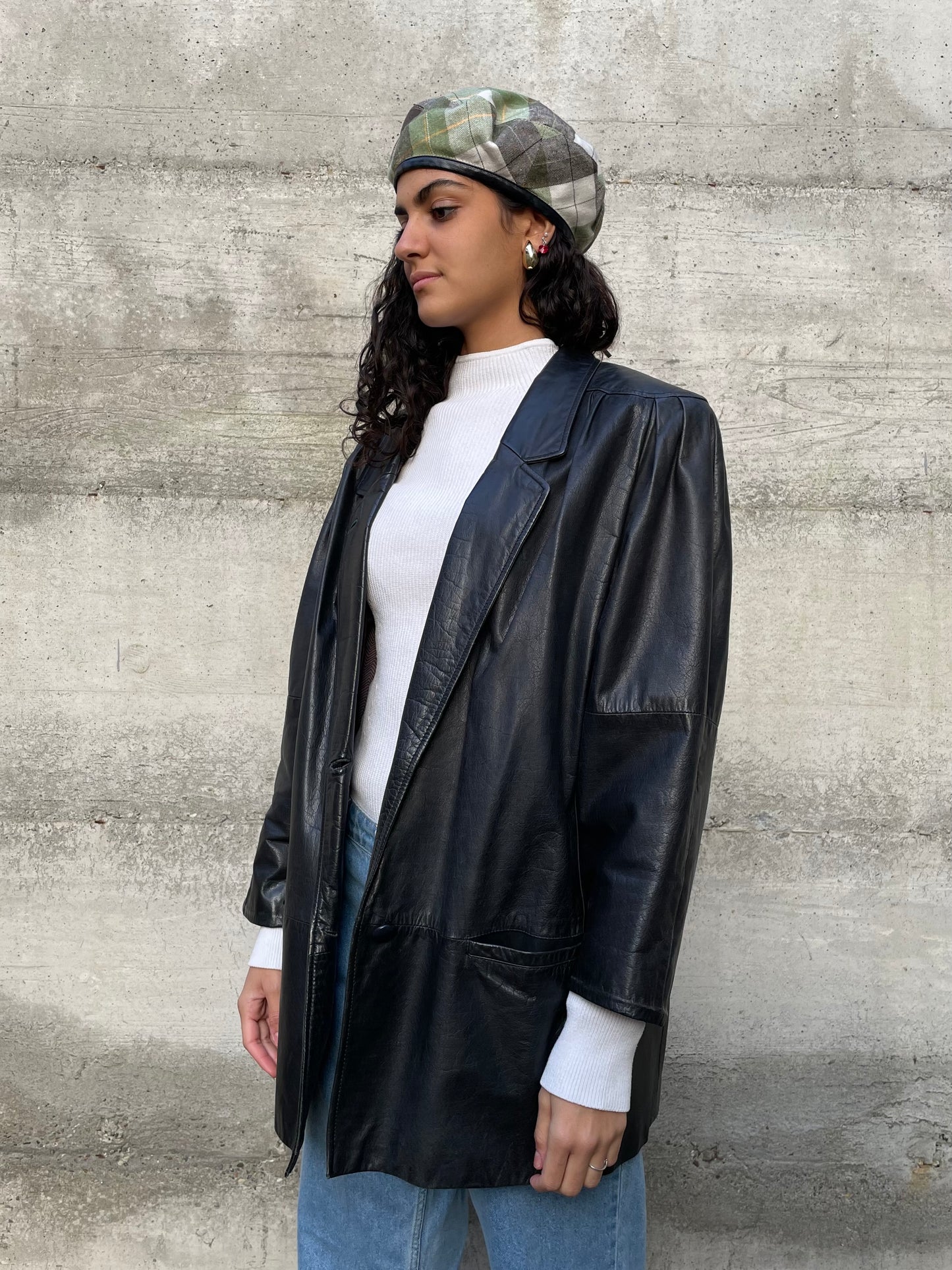 Giacca vera pelle nera 80s liscia