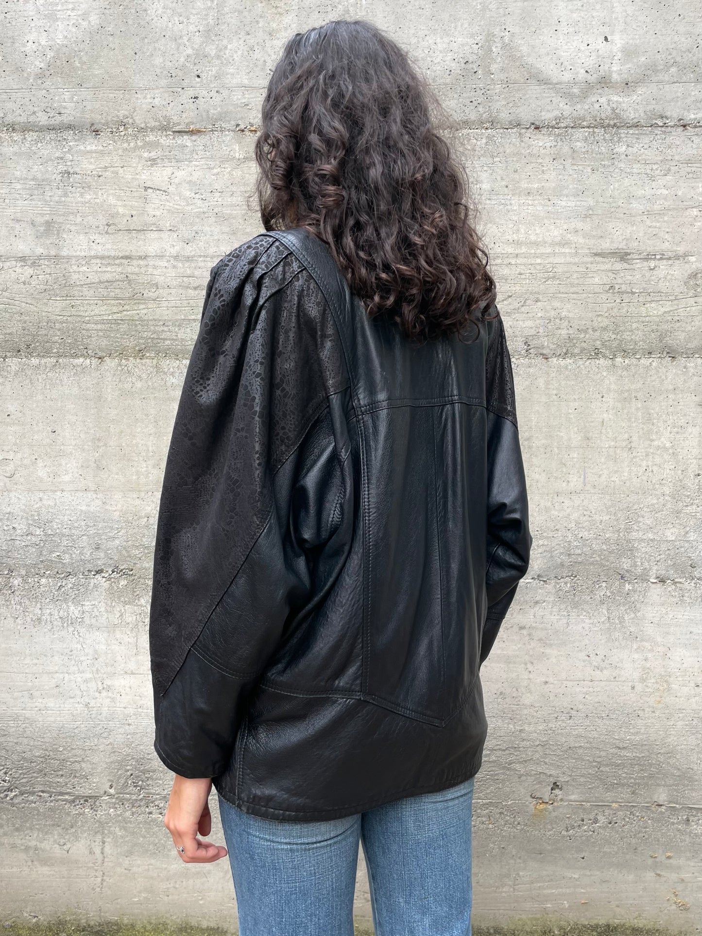 Giacca 80s lavorata in vera pelle nera - taglia M