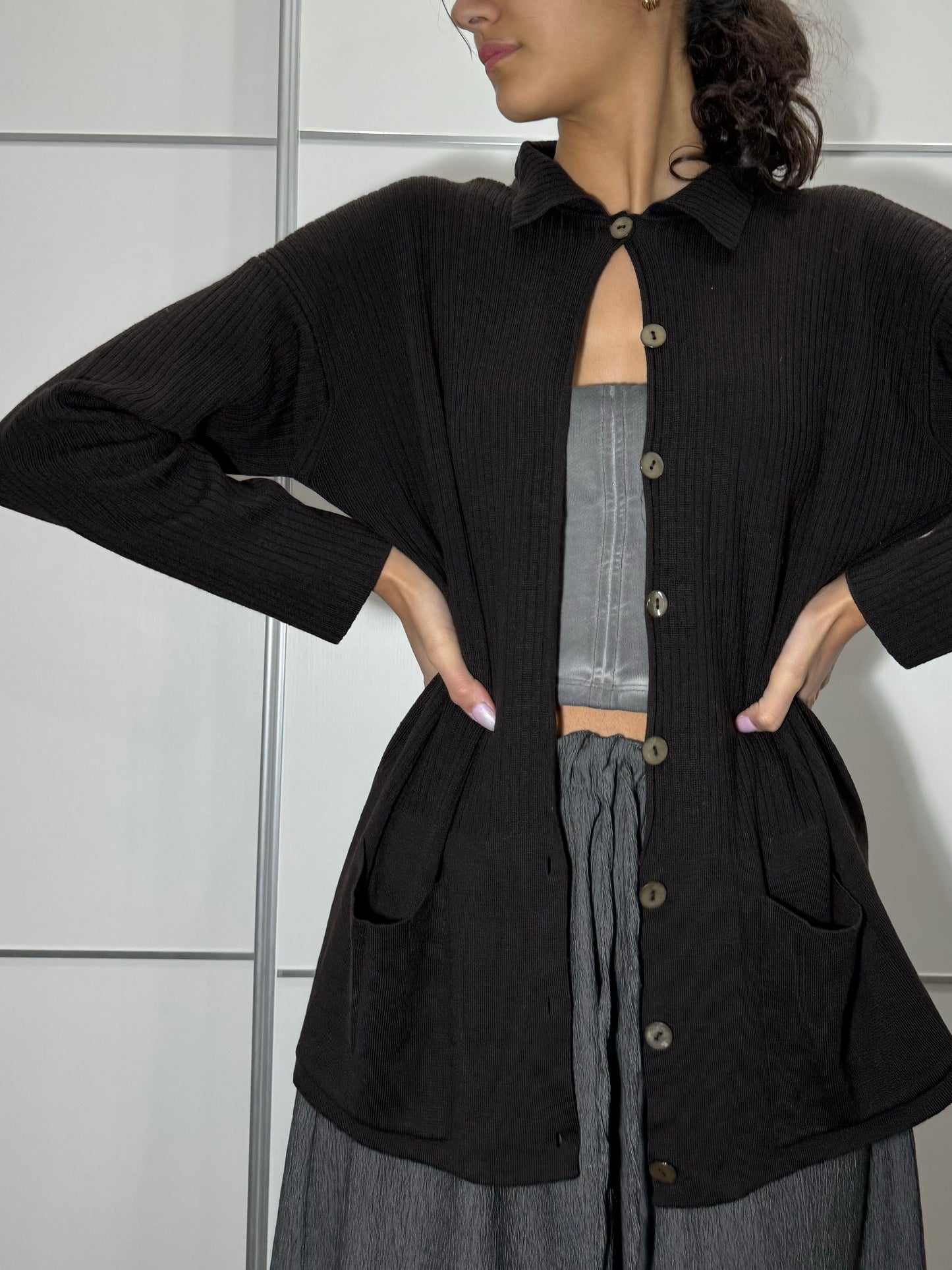 Cardigan testa di moro in 100% lana merino extrafine