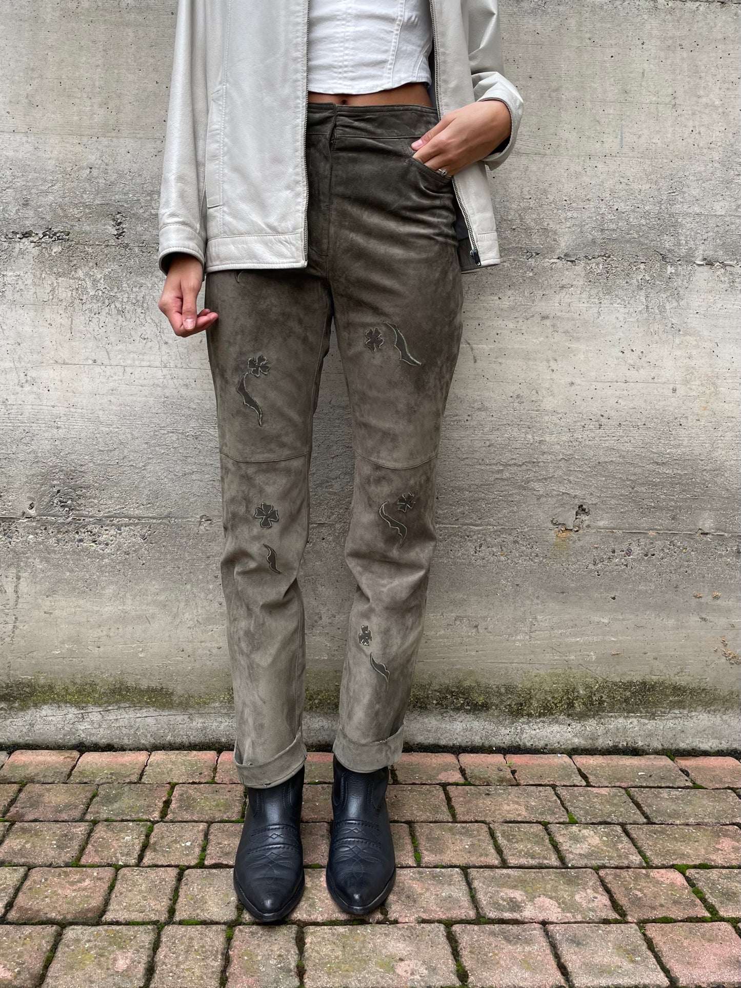 Pantalone skinny a vita alta suede, verde oliva - taglia XS/S