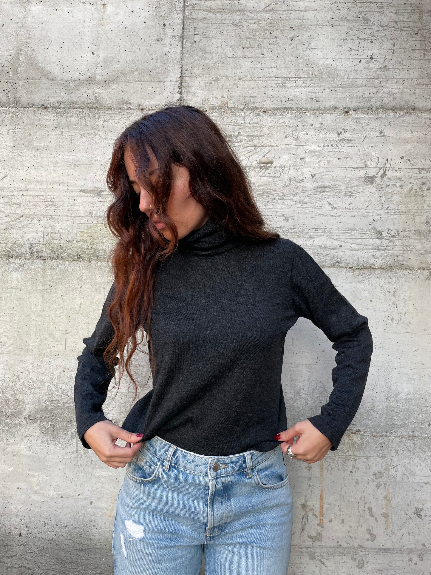 Dolcevita leggero 100% lana vergine grigio scuro - taglia M