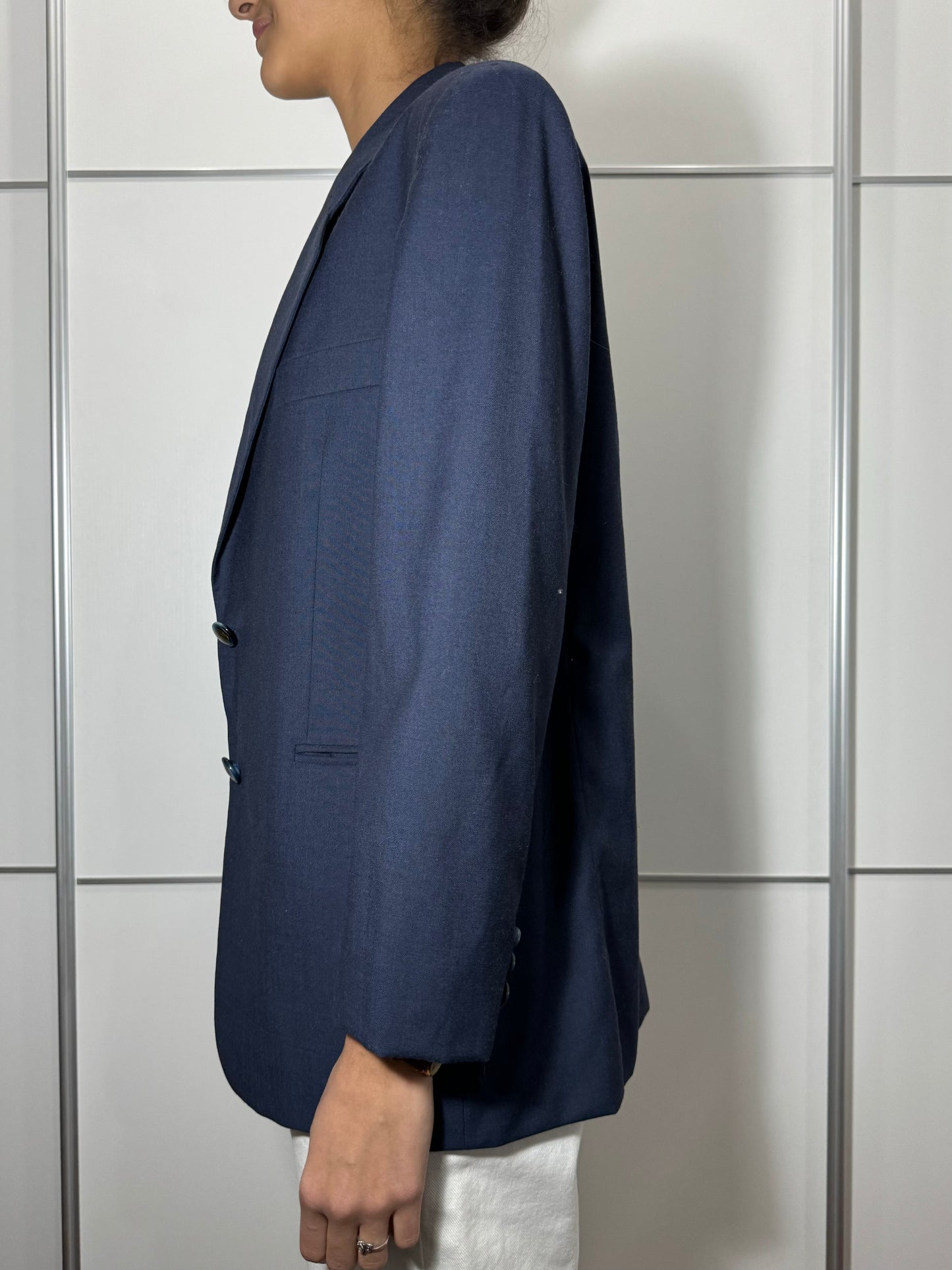 Blazer donna monopetto blu notte in pura lana vergine