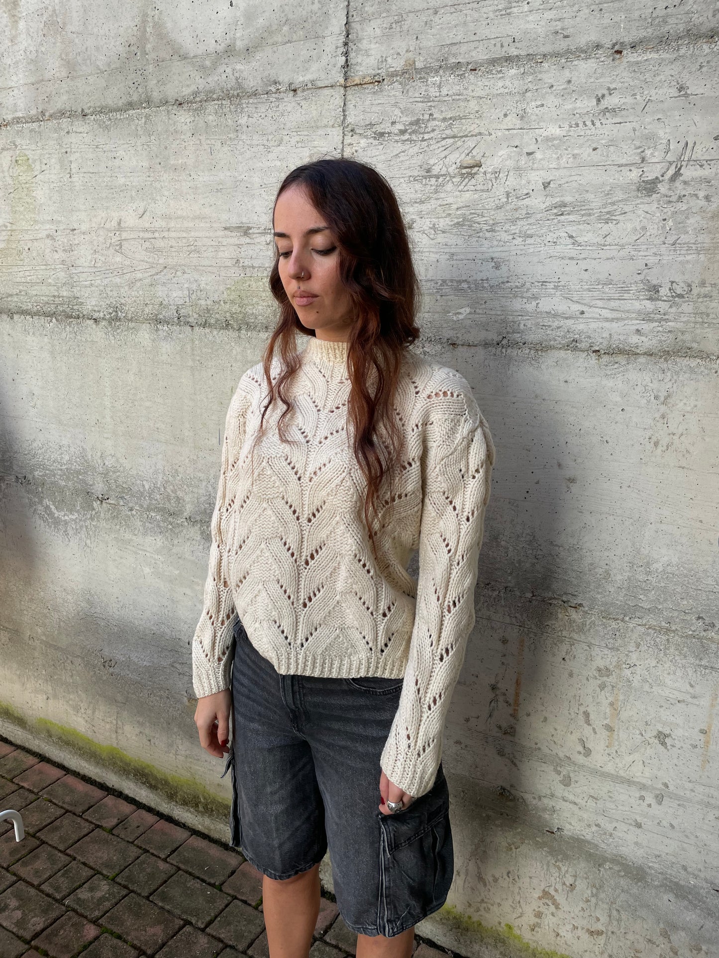 Maglione girocollo sartoriale burro 100% lana - taglia M