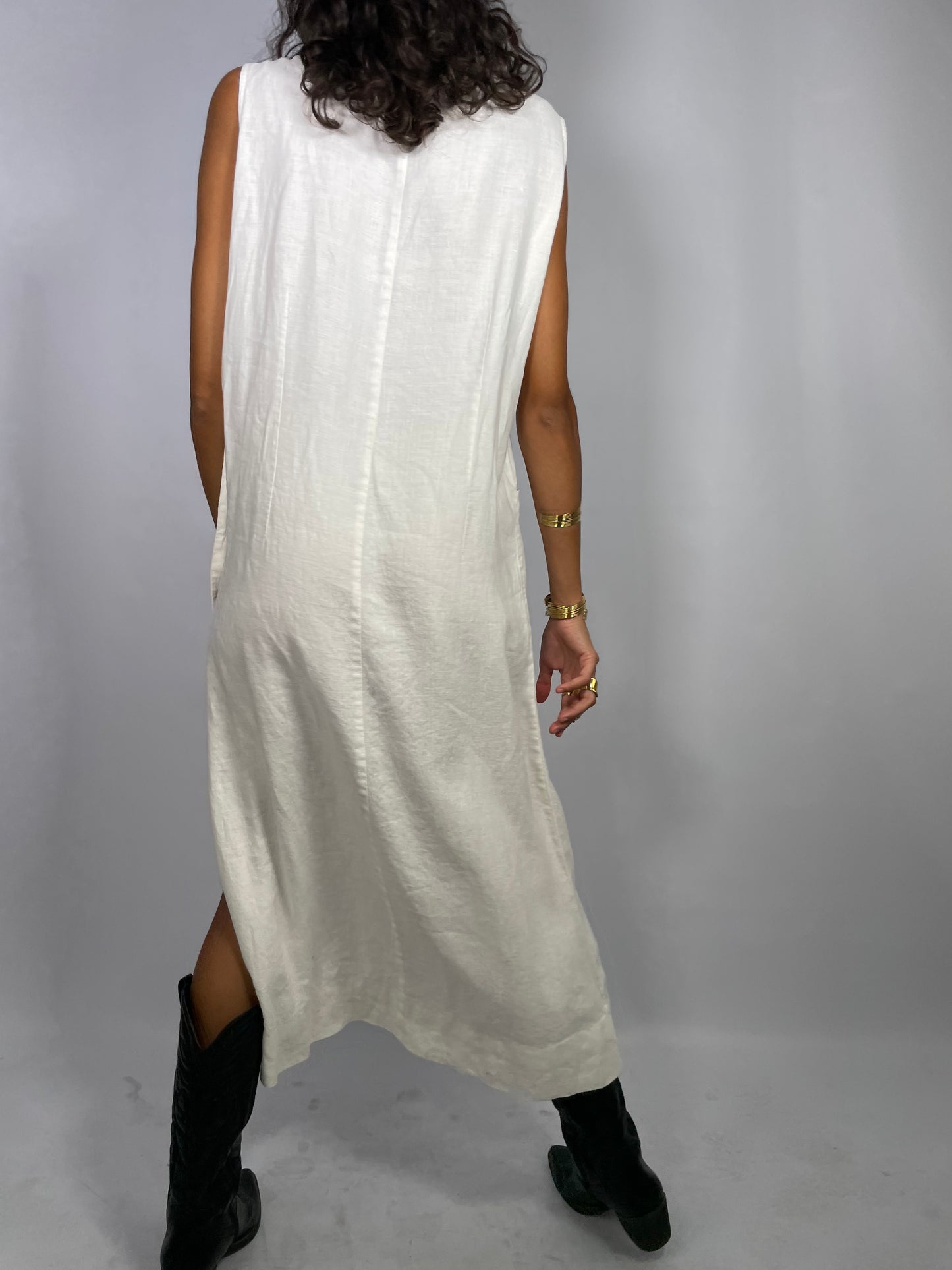 Abito midi sartoriale 100% lino bianco - Alba Fornari - taglia M