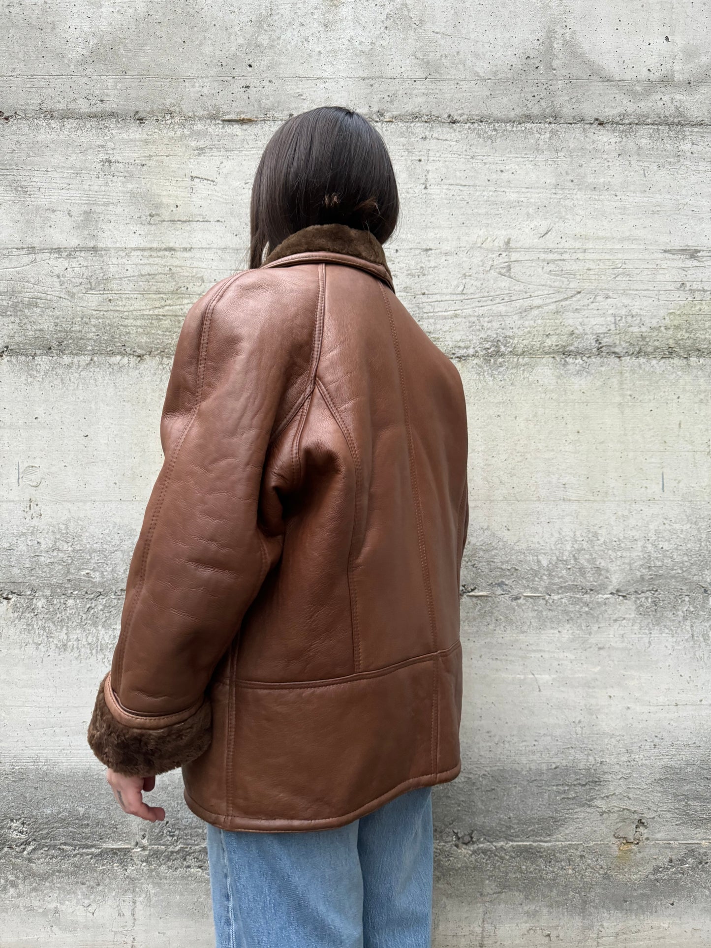 Montone Shearling cioccolato in nappa, a pelo raso, taglia 48it uomo (S/M)