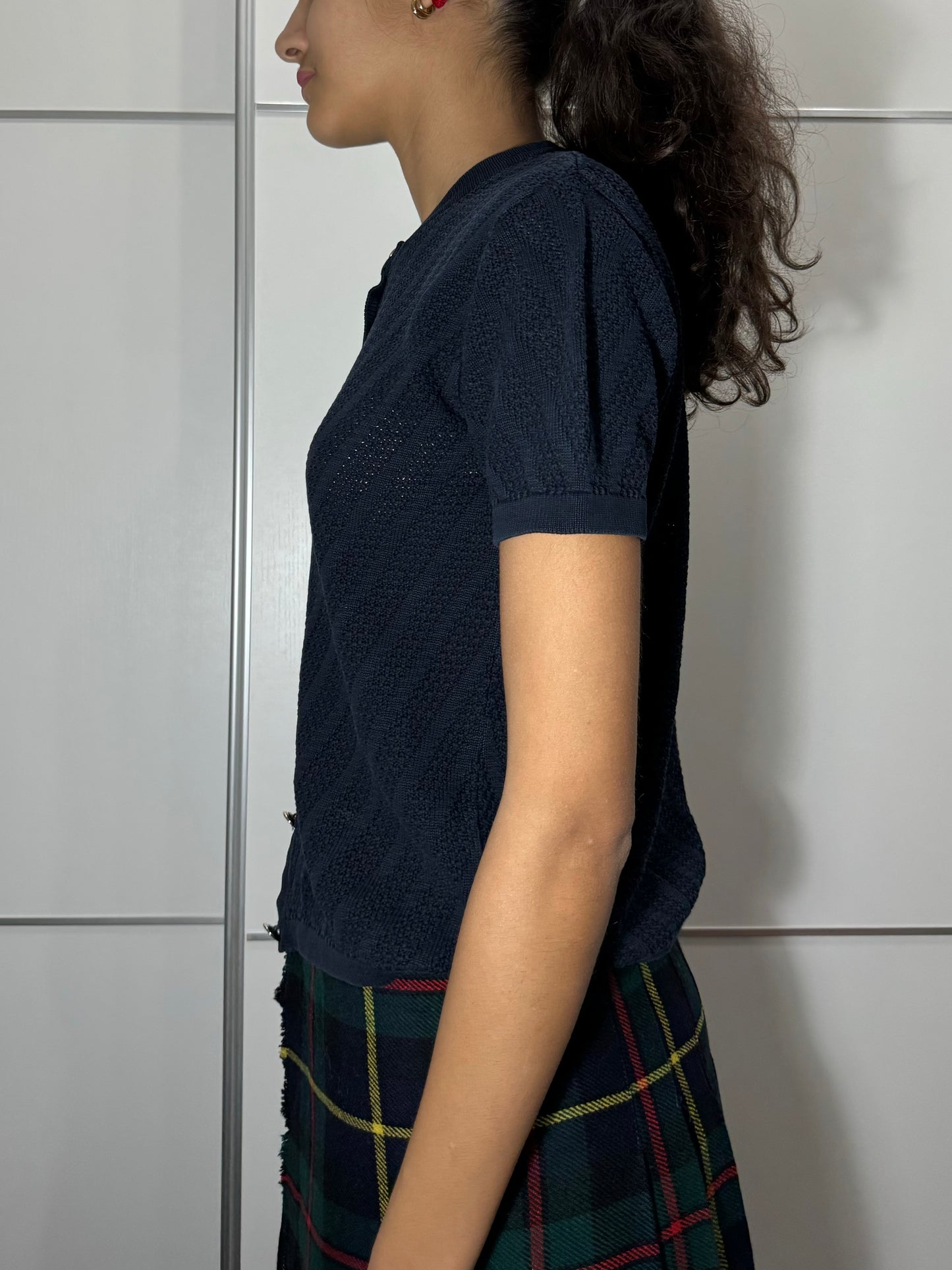 Maglioncino a manica corta girocollo Burghi blu notte, 100% cotone