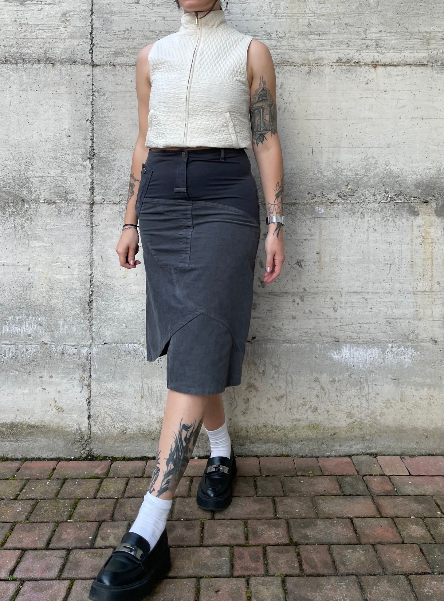 Gonna cargo midi denim 100% cotone - grigio/blu - S