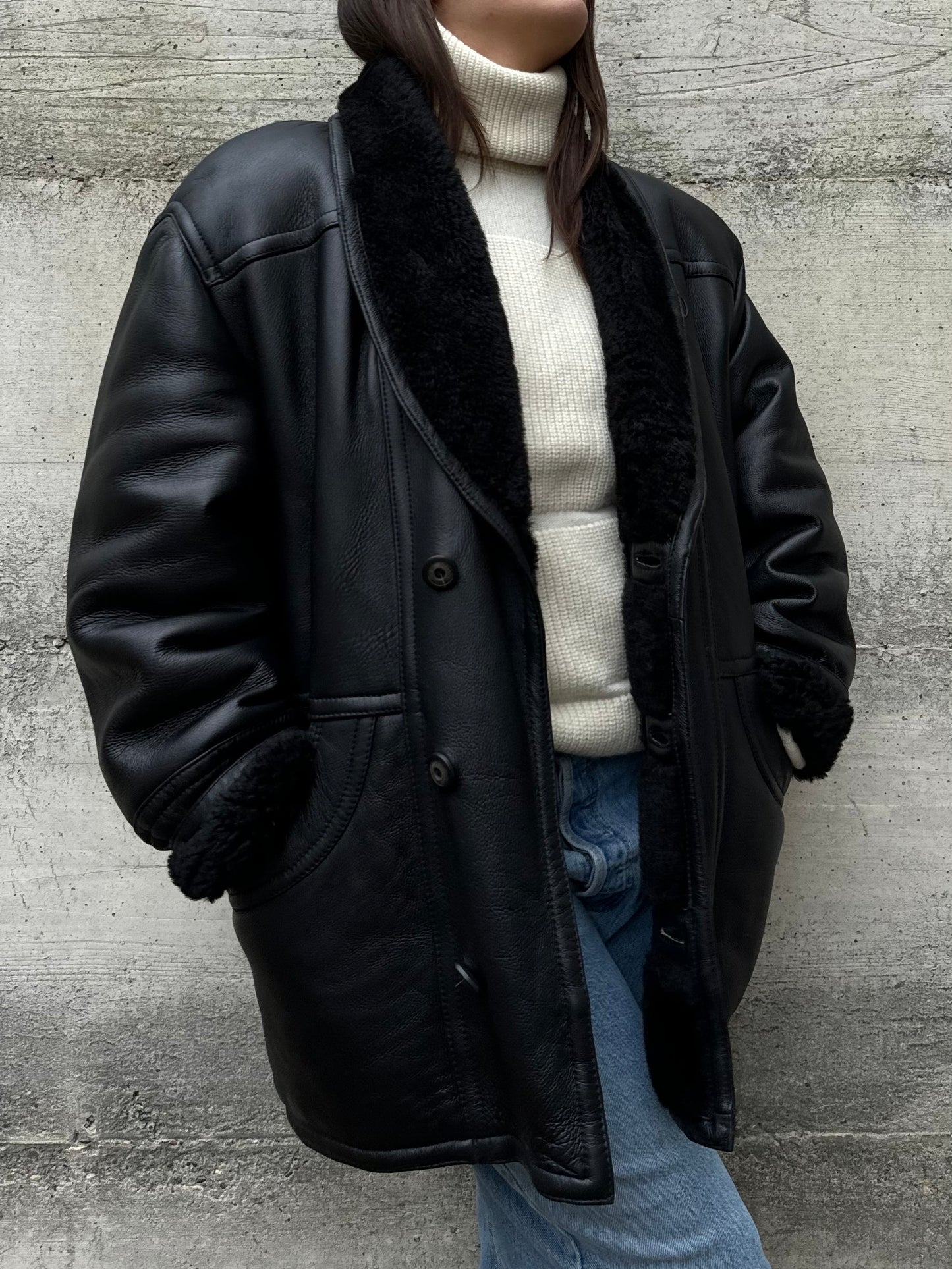 Montone Shearling nero in nappa, taglia 50it uomo (M)