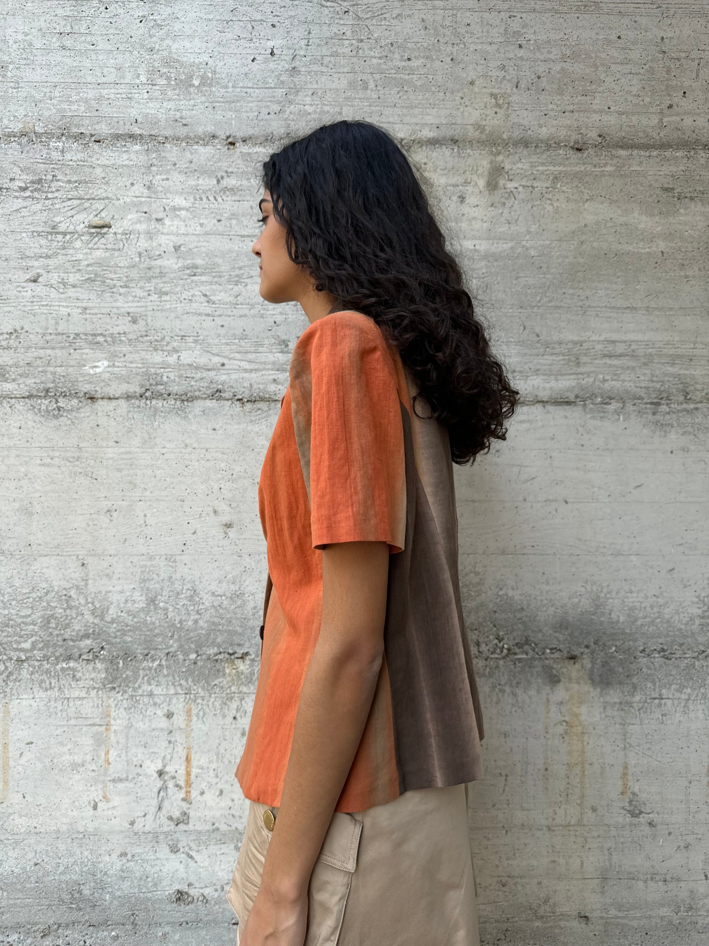 Blazer a manica corta sartoriale in misto lino e cotone