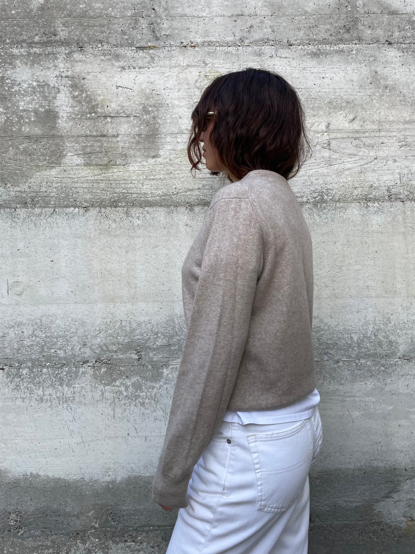 Maglioncino girocollo sabbia 100% cashmere