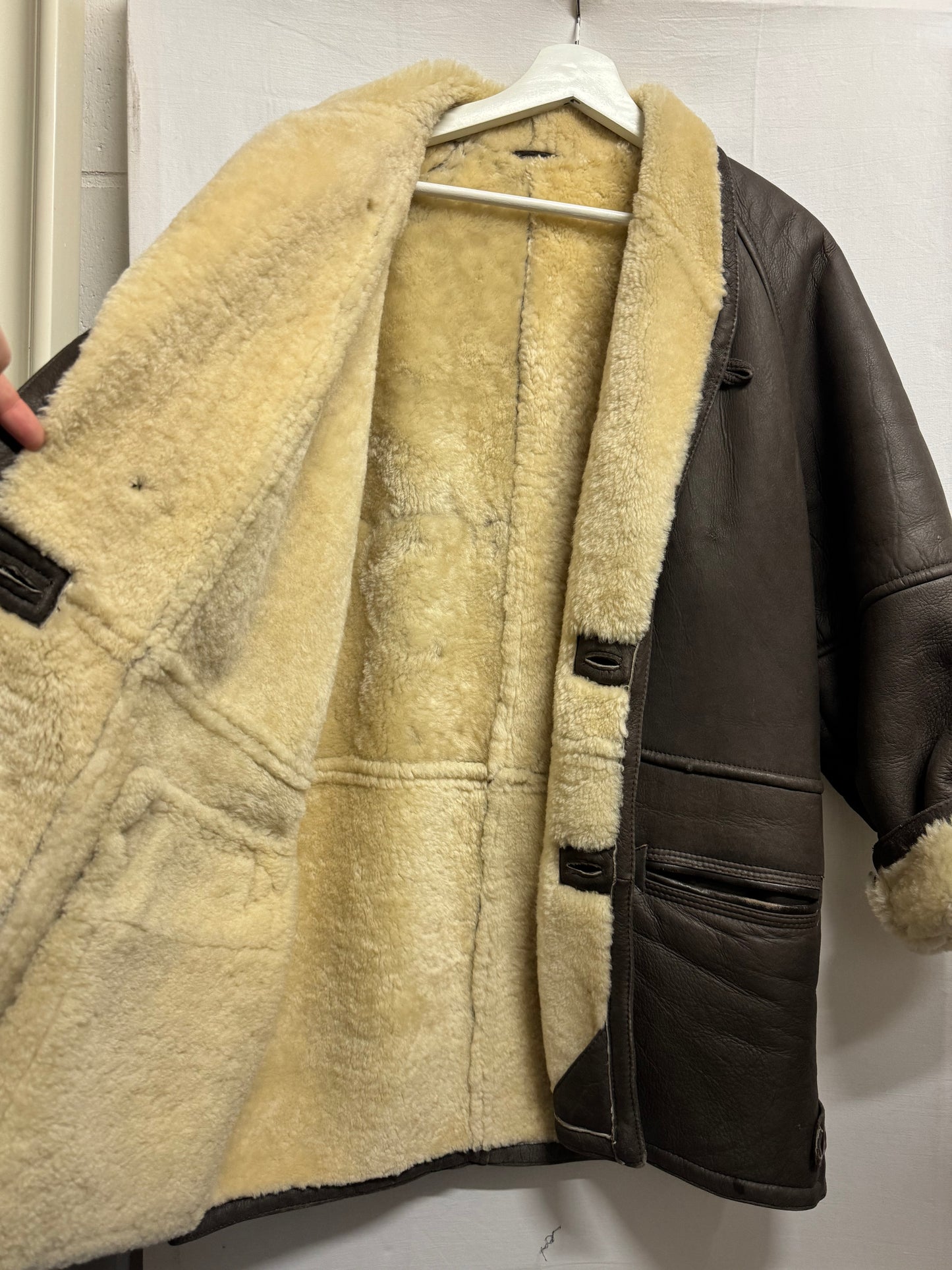 Montone originale Shearling in pelle testa di moro, taglia M uomo