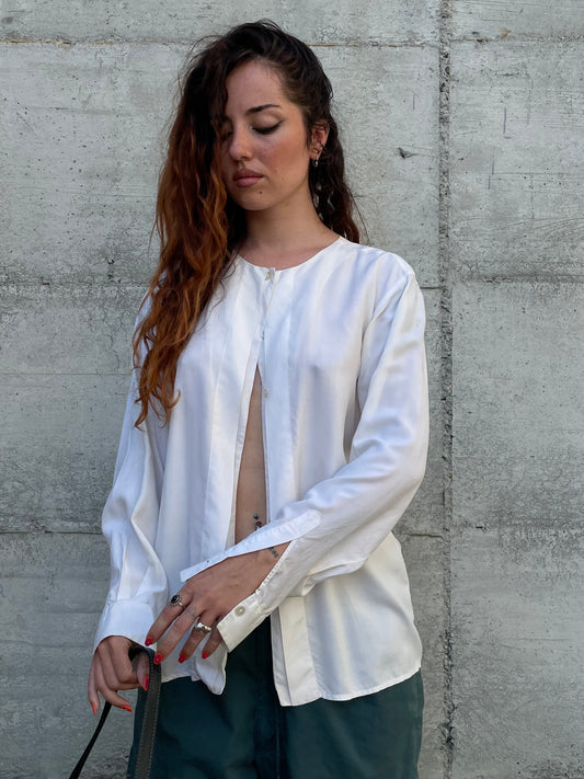 Blusa bianca 100% seta sartoriale, taglia 44it