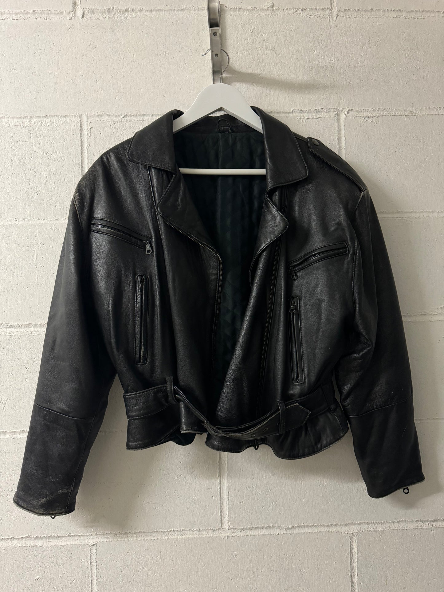 Bomber crop 80s in vera pelle nappata effetto used