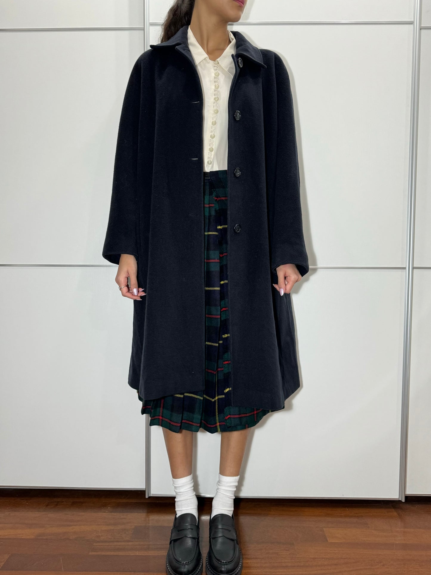 Cappotto monopetto sartoriale blu notte in misto lana vergine e cashmere