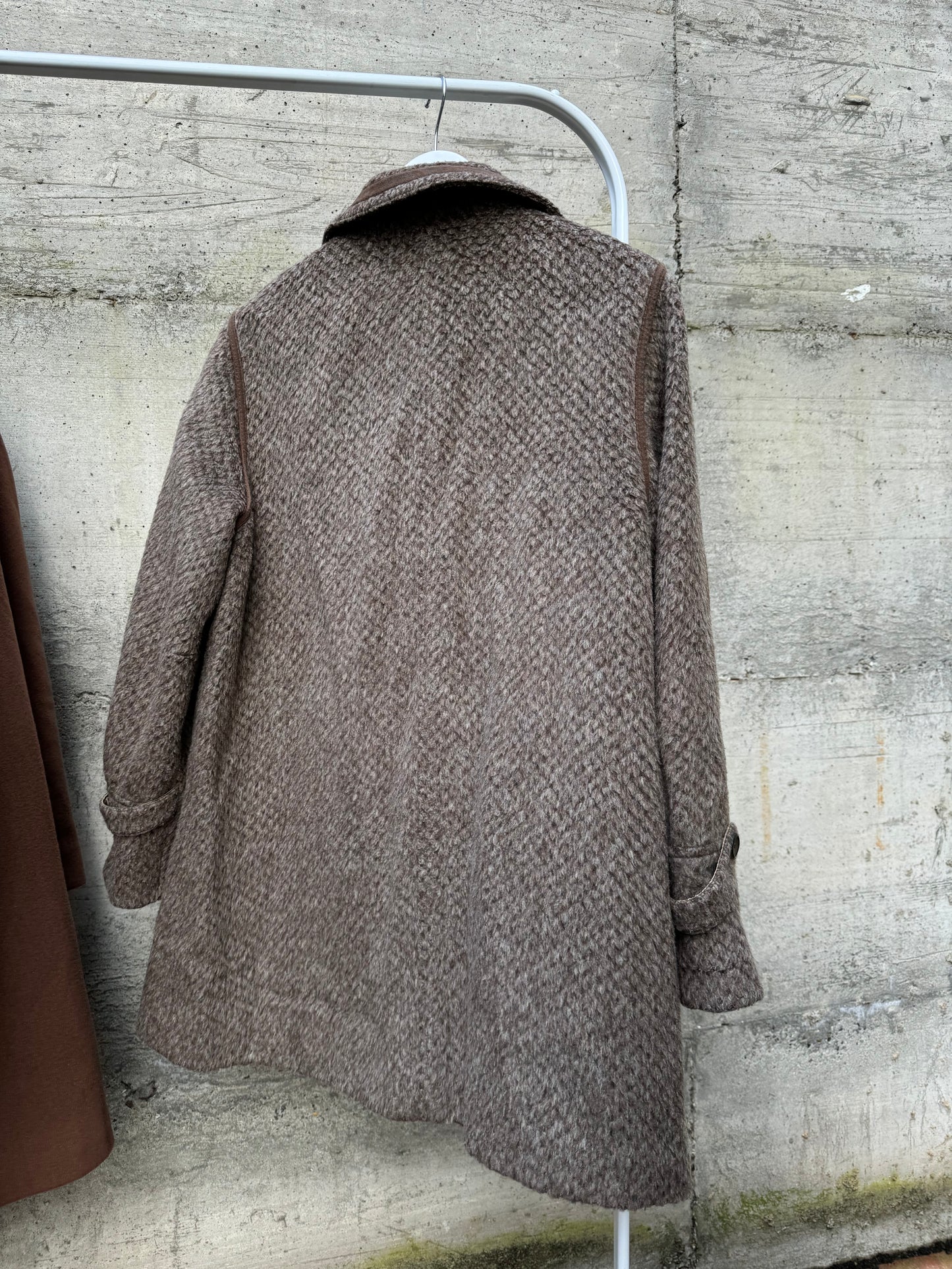 Cappottino Loden spigato color fango, misto lana e alpaca