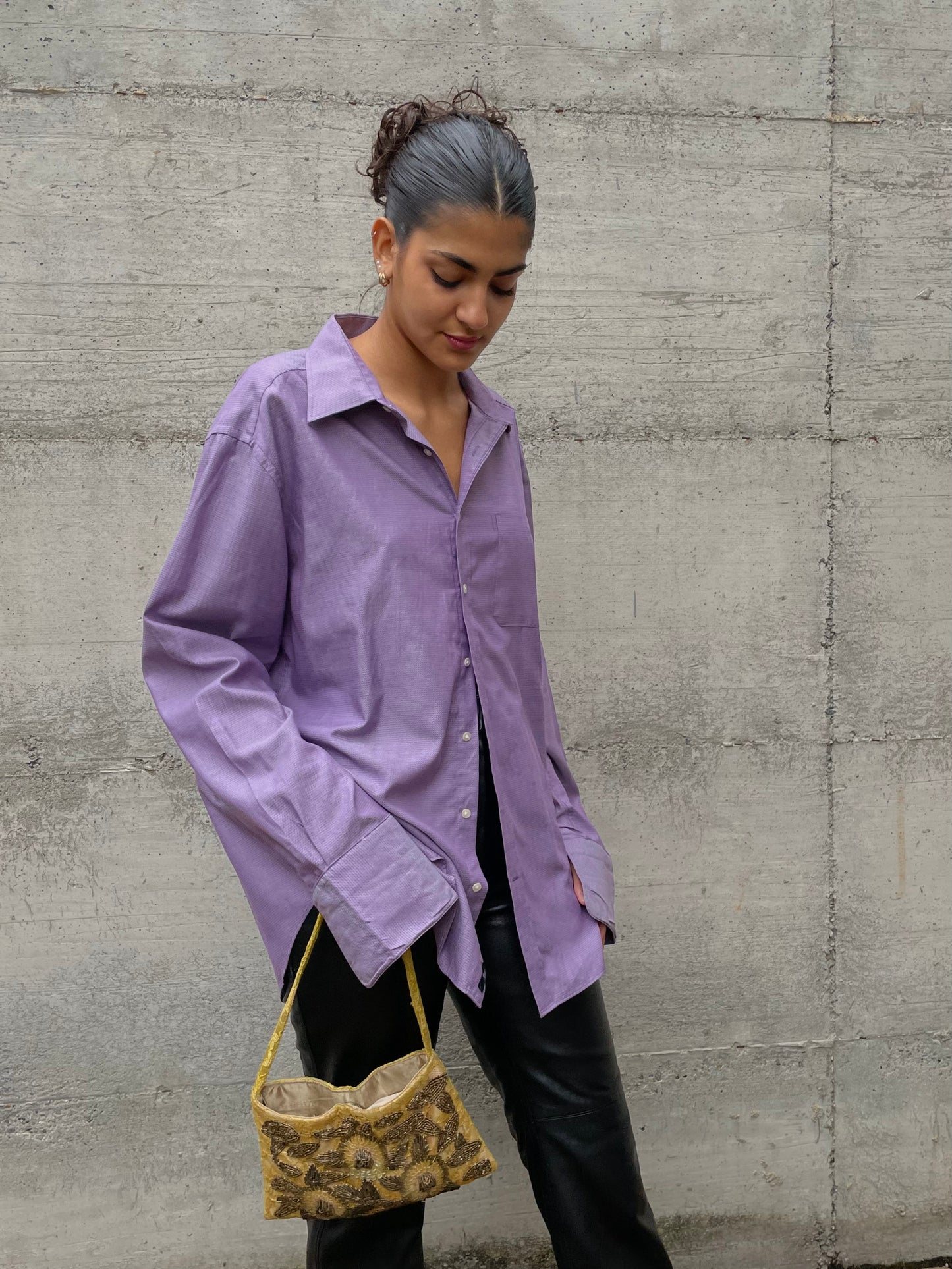 Camicia oversize lilla 100% cotone