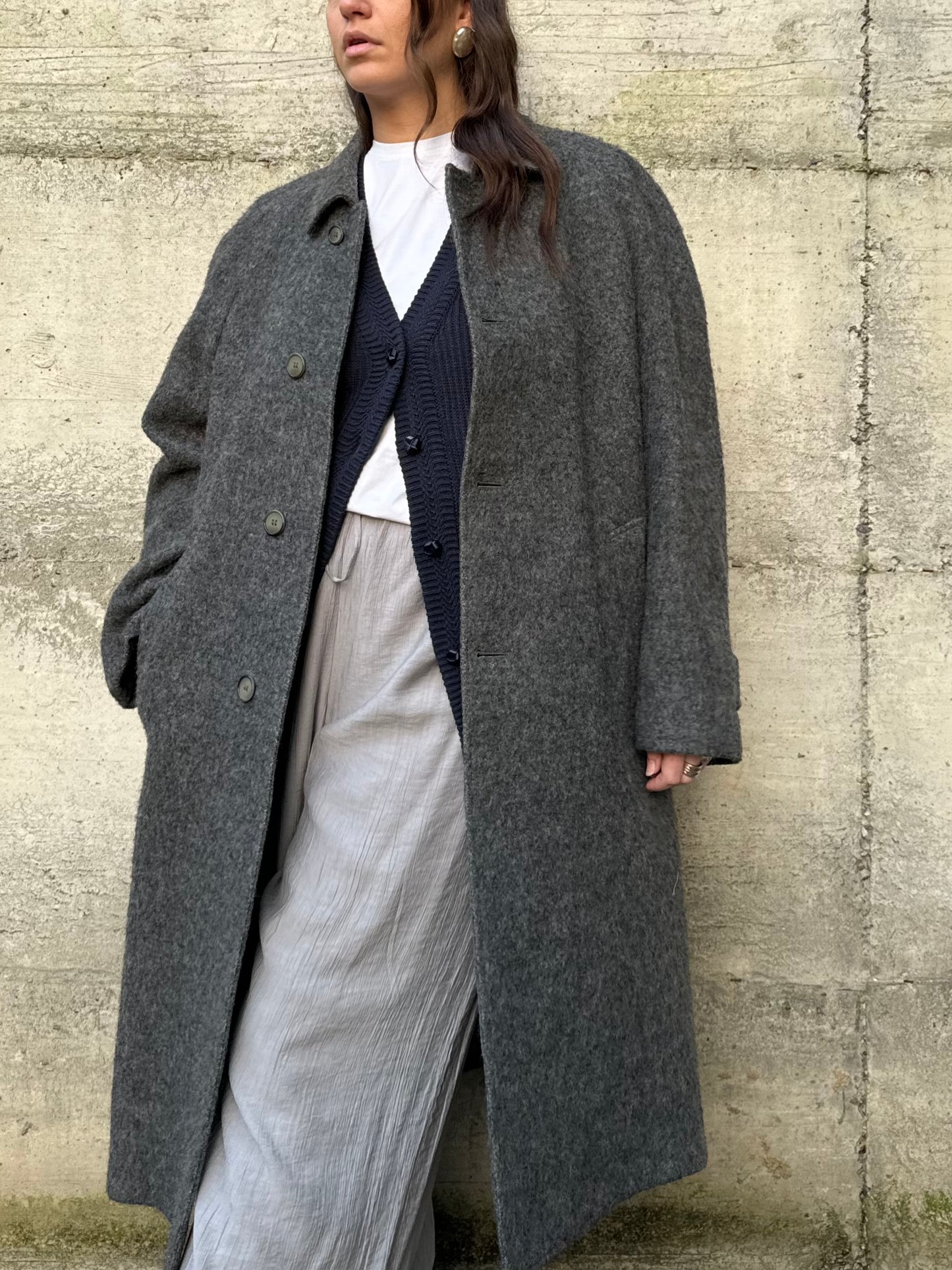 Cappotto lungo sartoriale grigio in misto lana e alpaca