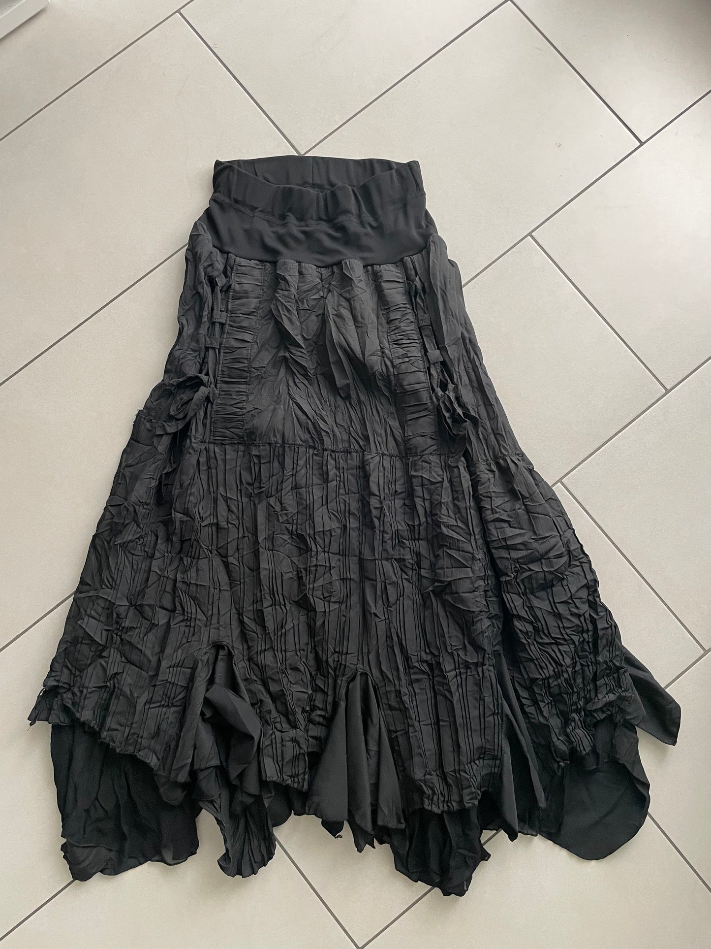 Maxi gonna sartoriale nera 100% cotone crespato - taglia unica