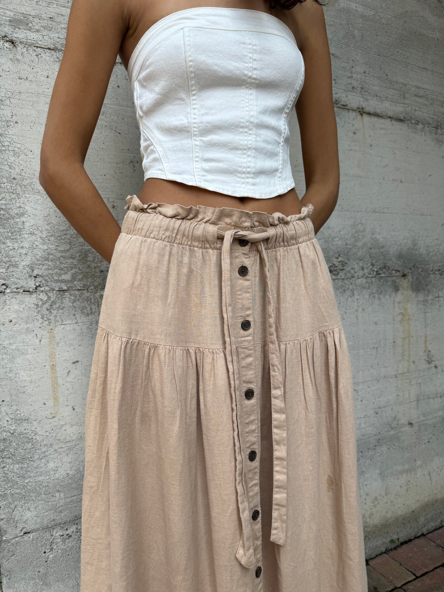 Gonna midi beige in misto lino e cotone, taglia M