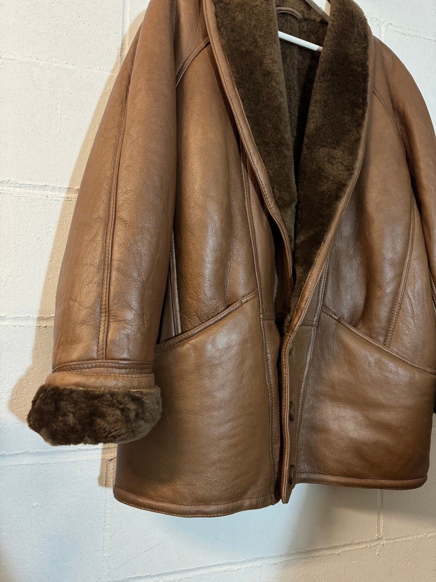 Montone Shearling cioccolato in nappa, a pelo raso, taglia 48it uomo (S/M)