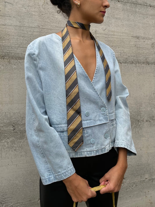 Giacchina denim cropped lavaggio chiaro 100% cotone - taglia M