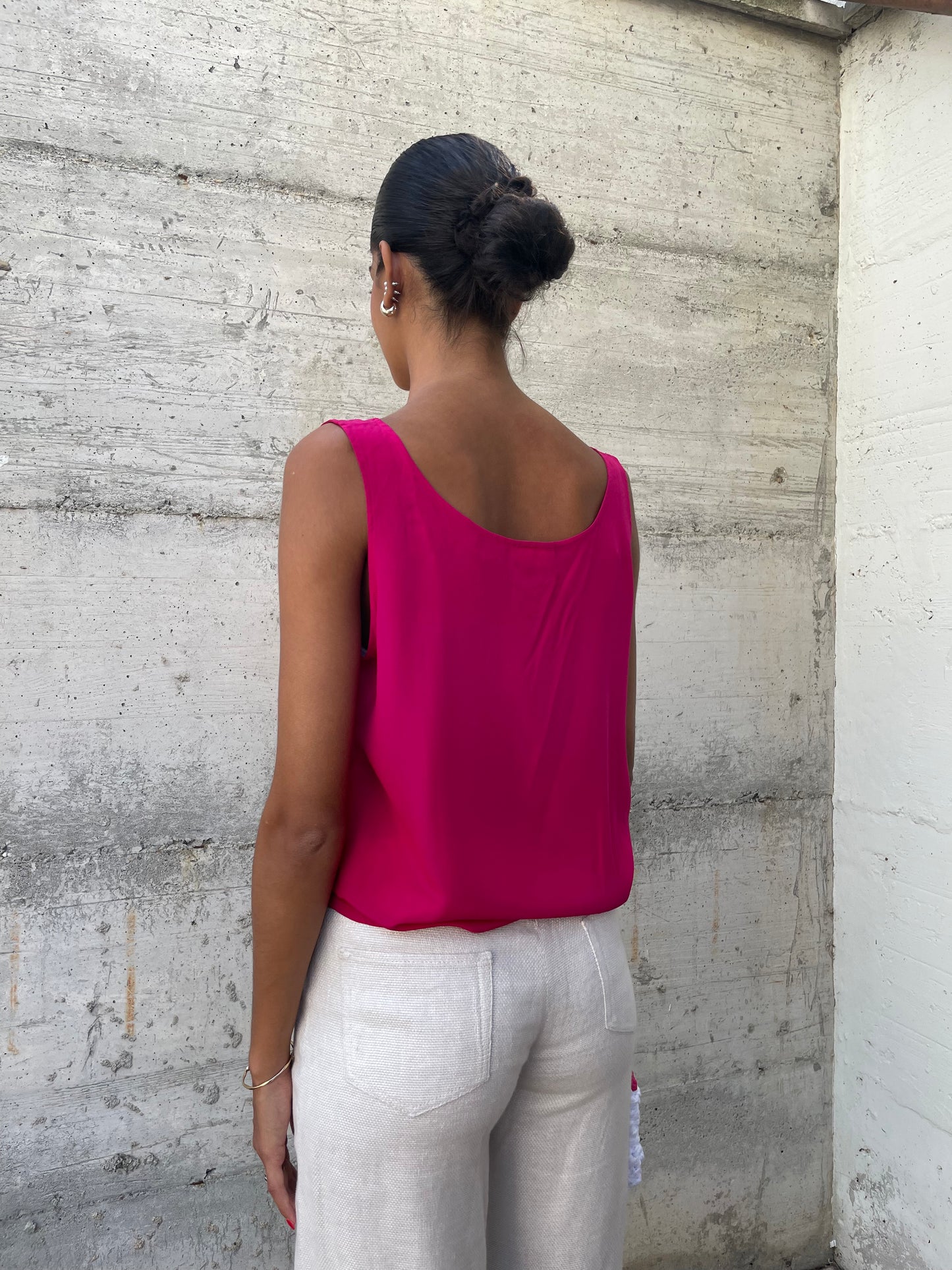 Top sartoriale in pura seta fucsia - taglia M