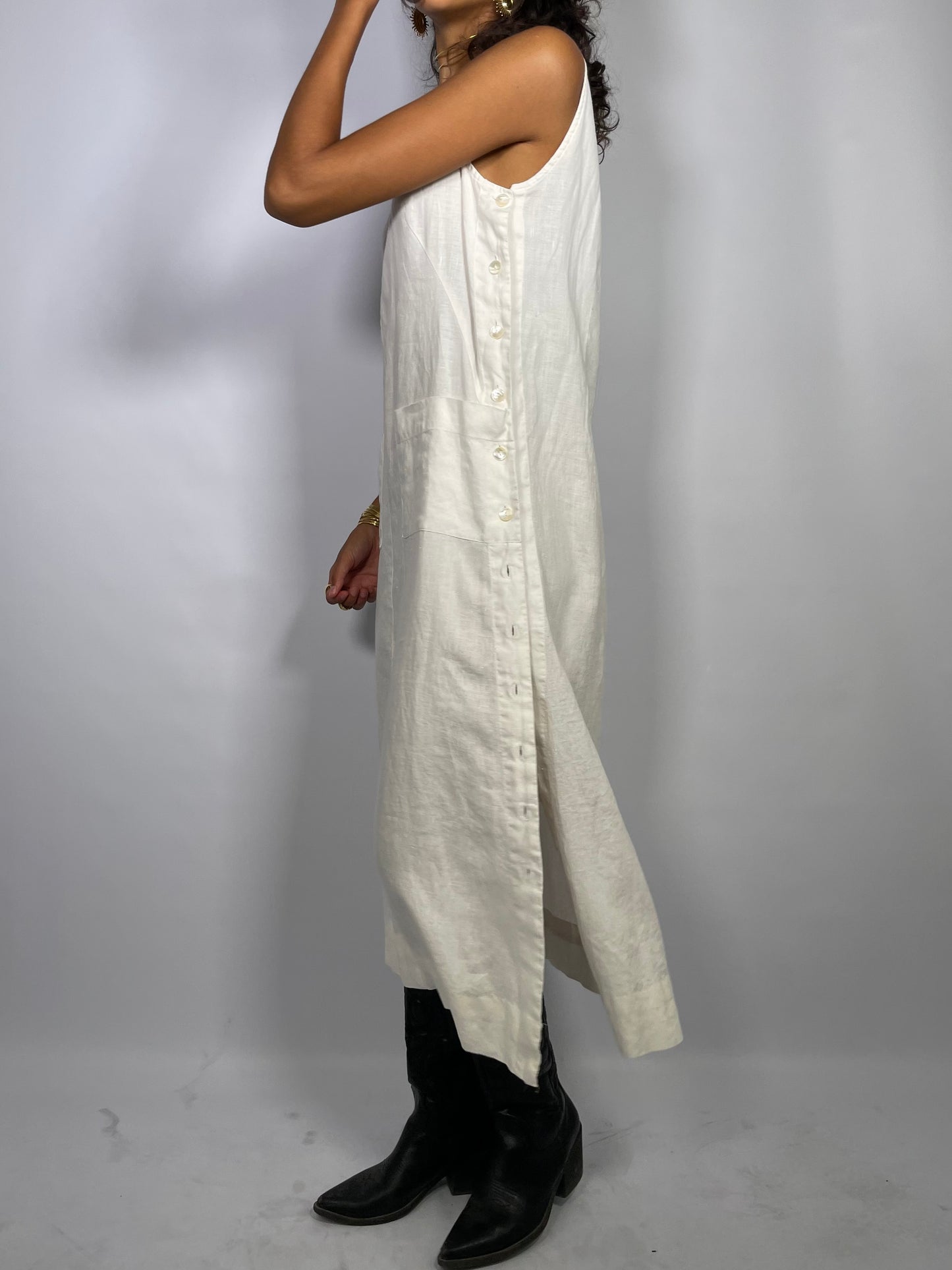 Abito midi sartoriale 100% lino bianco - Alba Fornari - taglia M