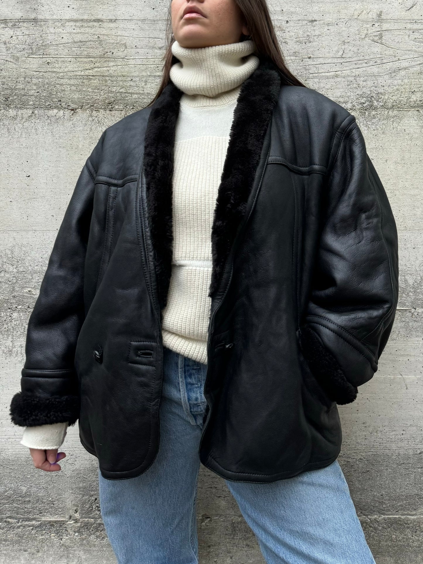 Montone Shearling 80s doppiopetto, in nappa, taglia 48it donna