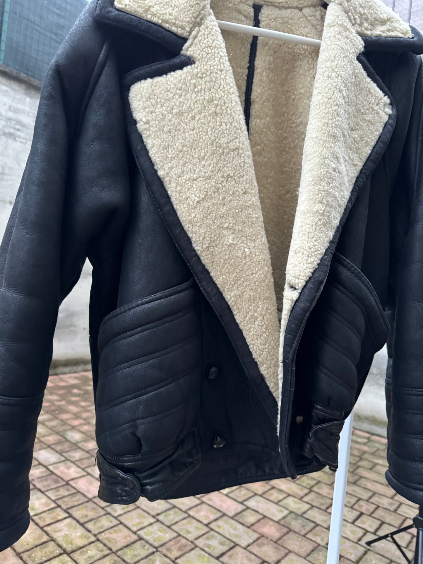Bomber aviator Shearling nero, in rara taglia 46it uomo (XS)