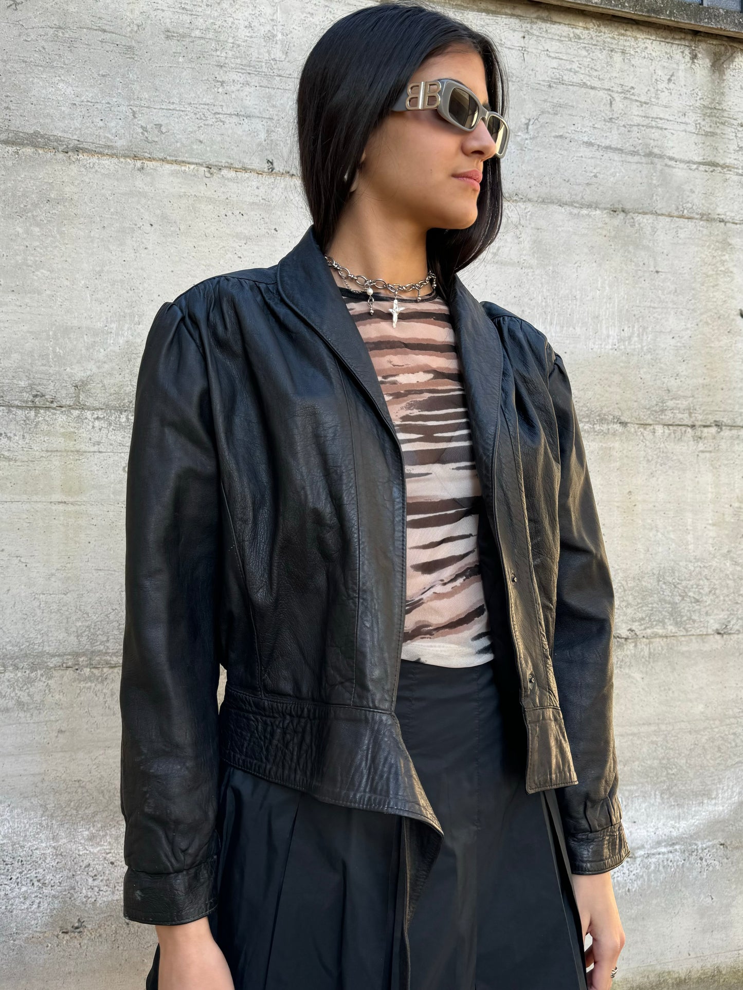 Bomber 80s crop in vera pelle nappata