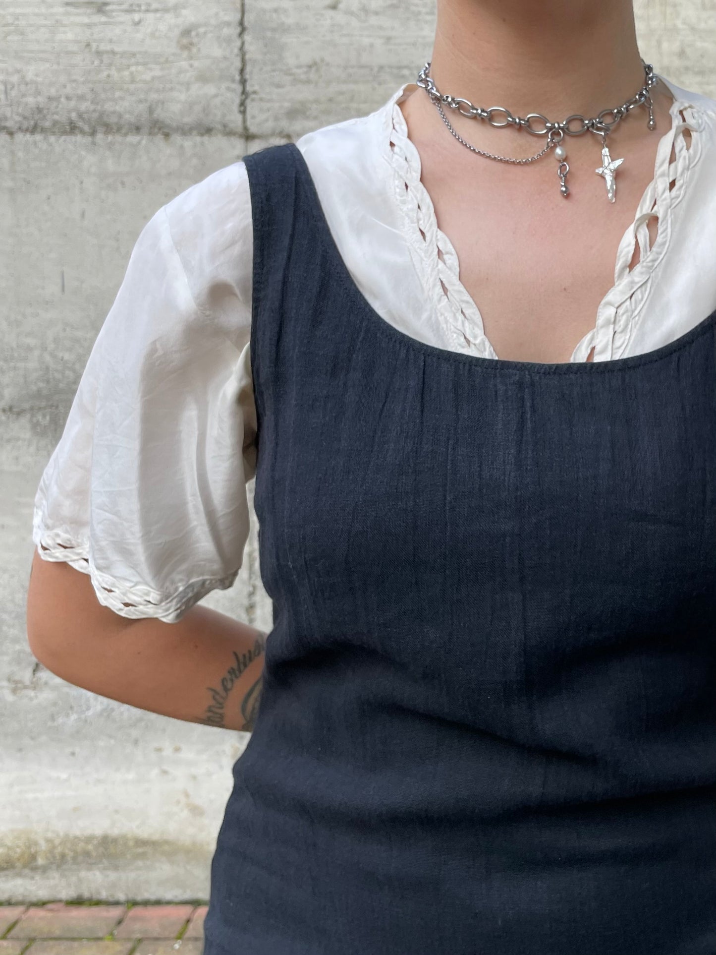 Vestito midi smanicato nero 100% lino - S