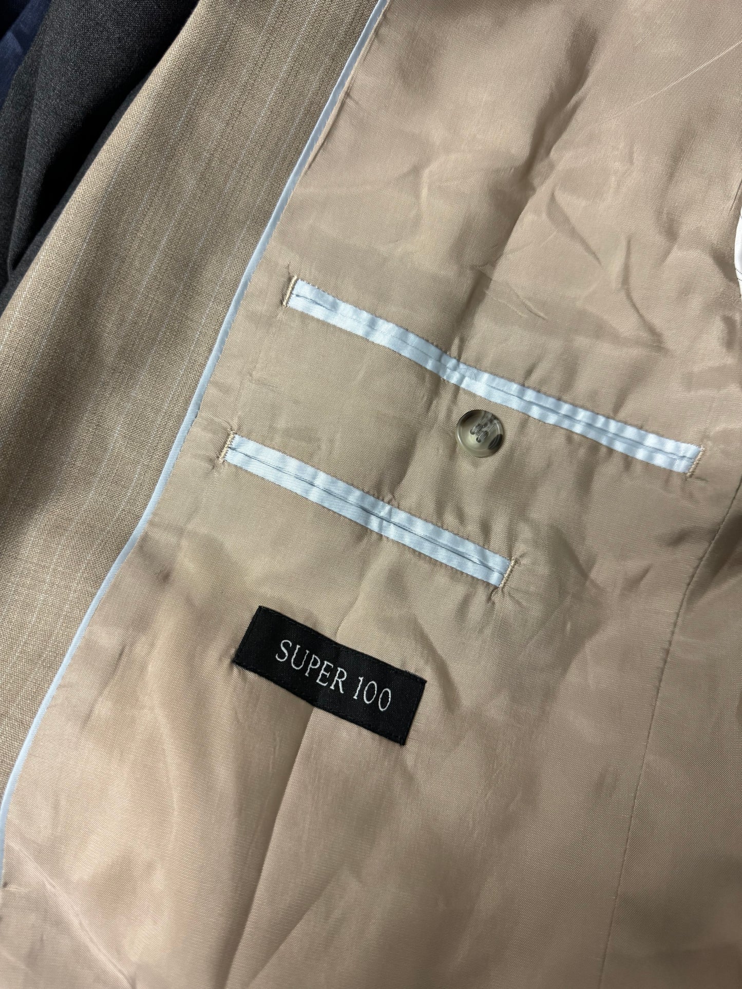 Blazer in fresco lana vergine superfine beige gessato