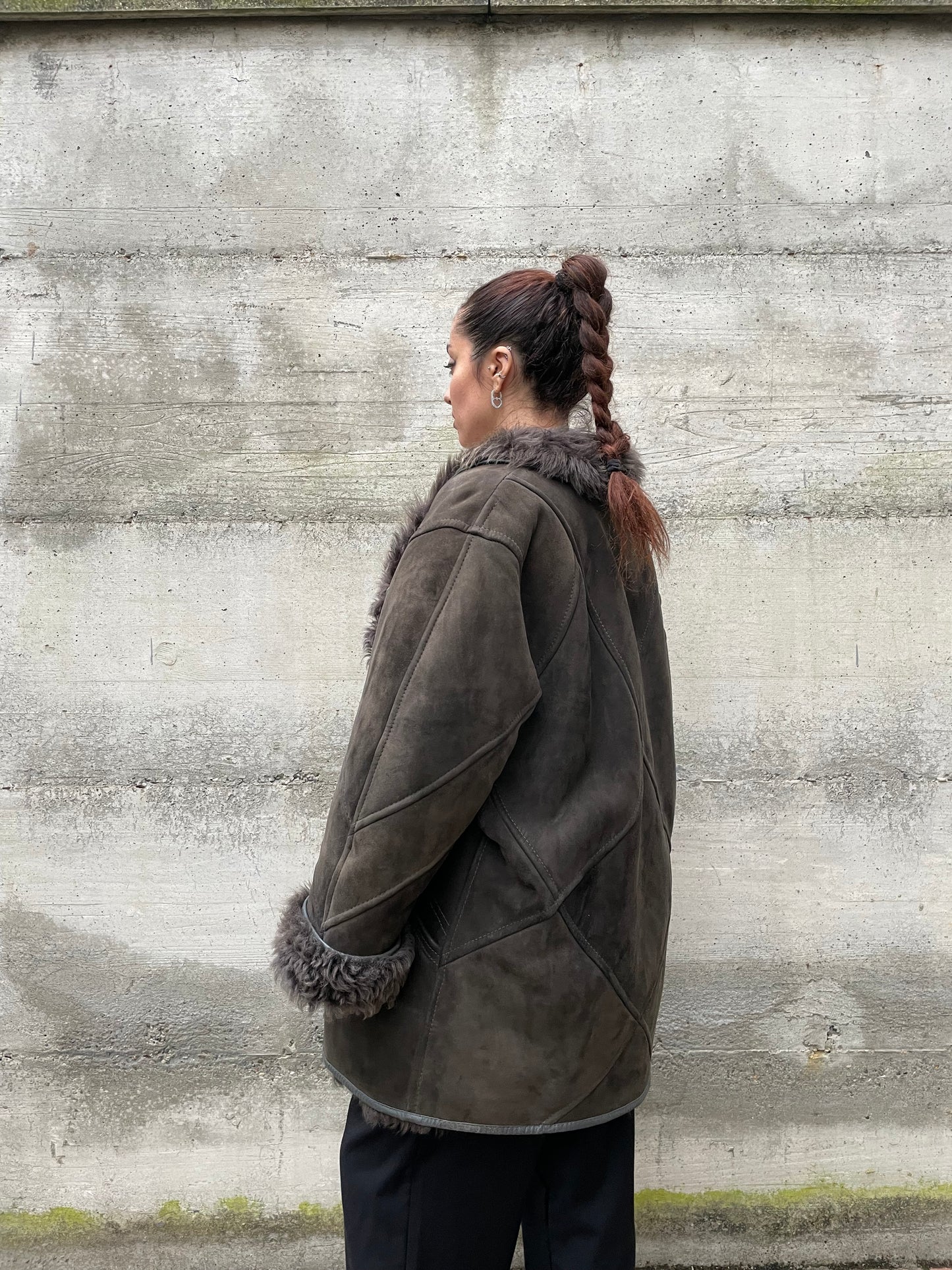 Montone originale Shearling a pelo lungo grigio topo