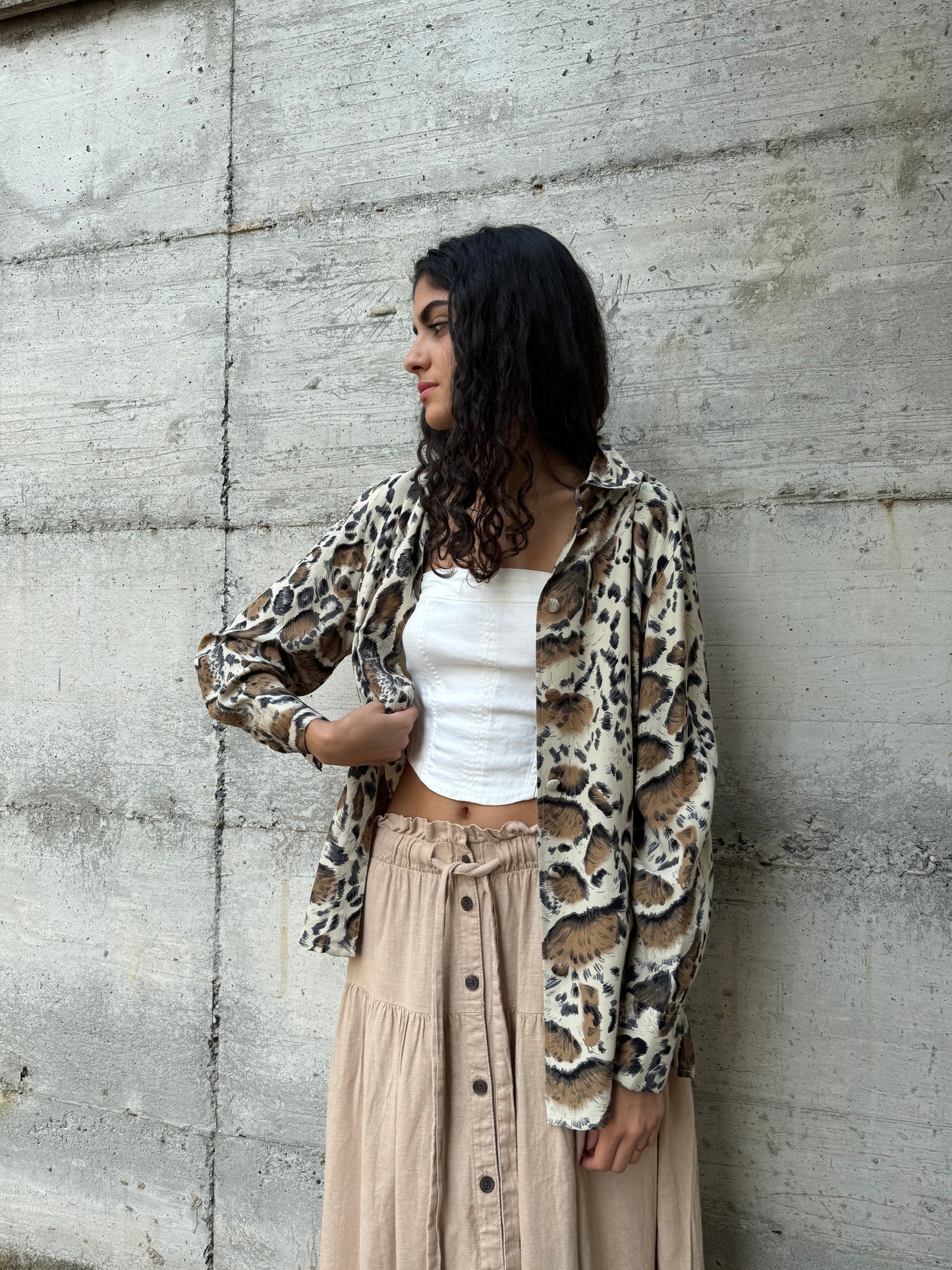 Camicia sartoriale in seta animalier