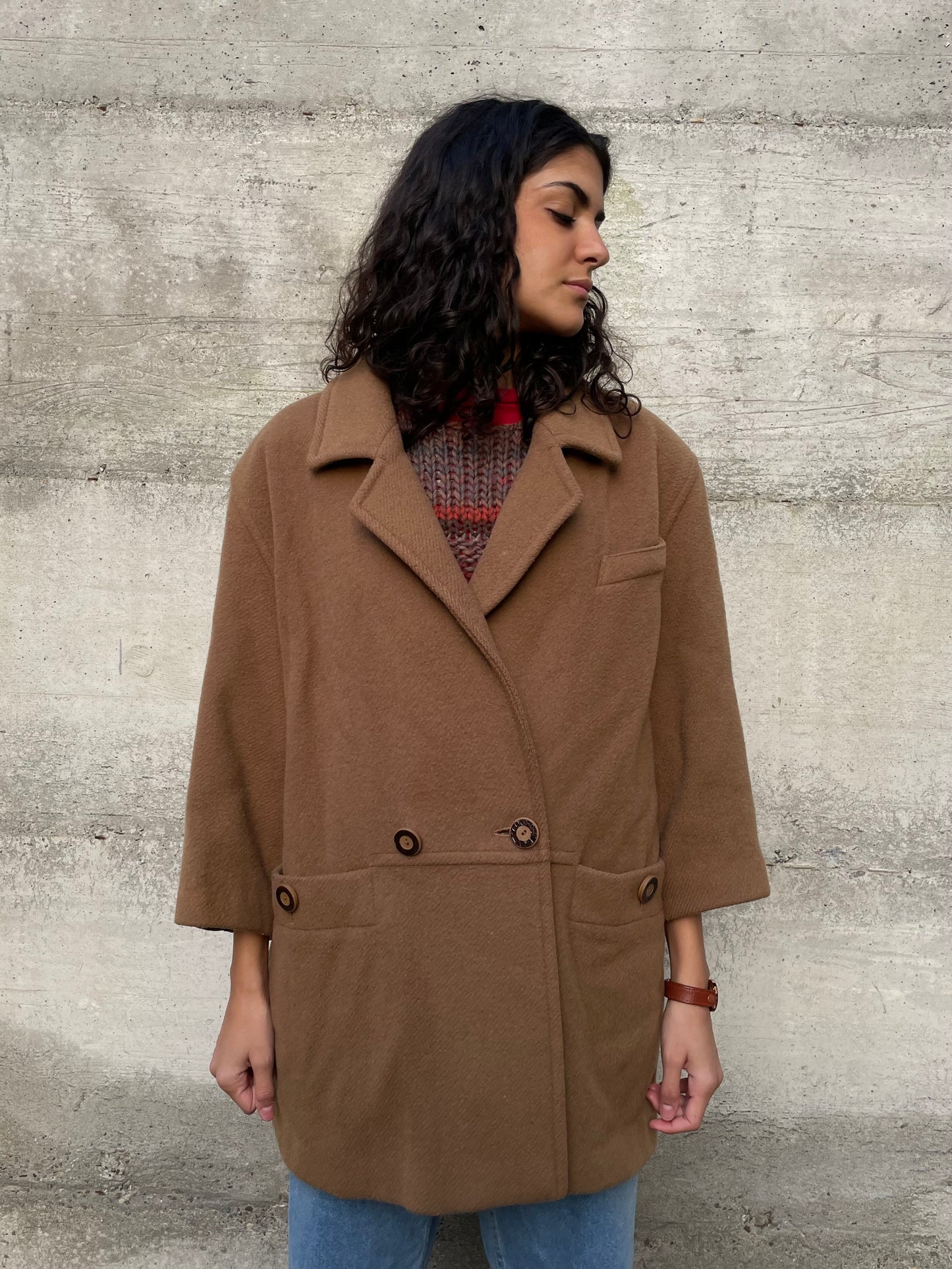 Caban sartoriale biscotto in pura lana