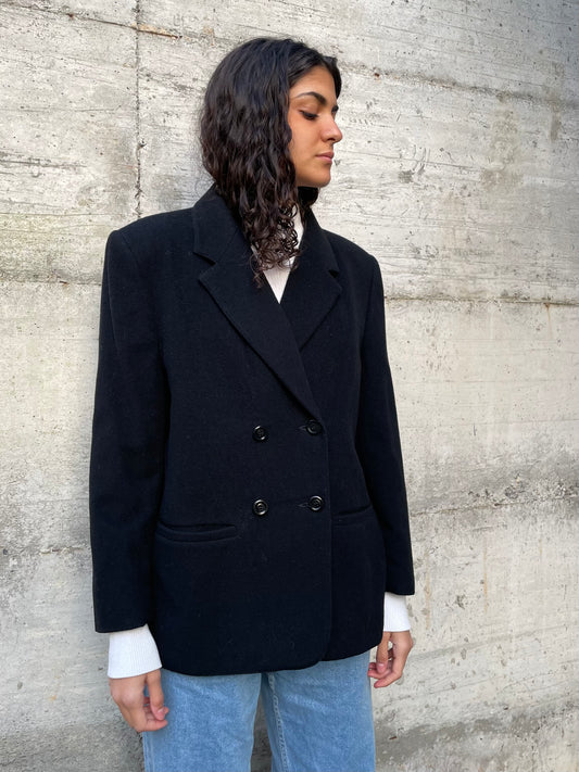 Blazer sartoriale nero doppiopetto in lana