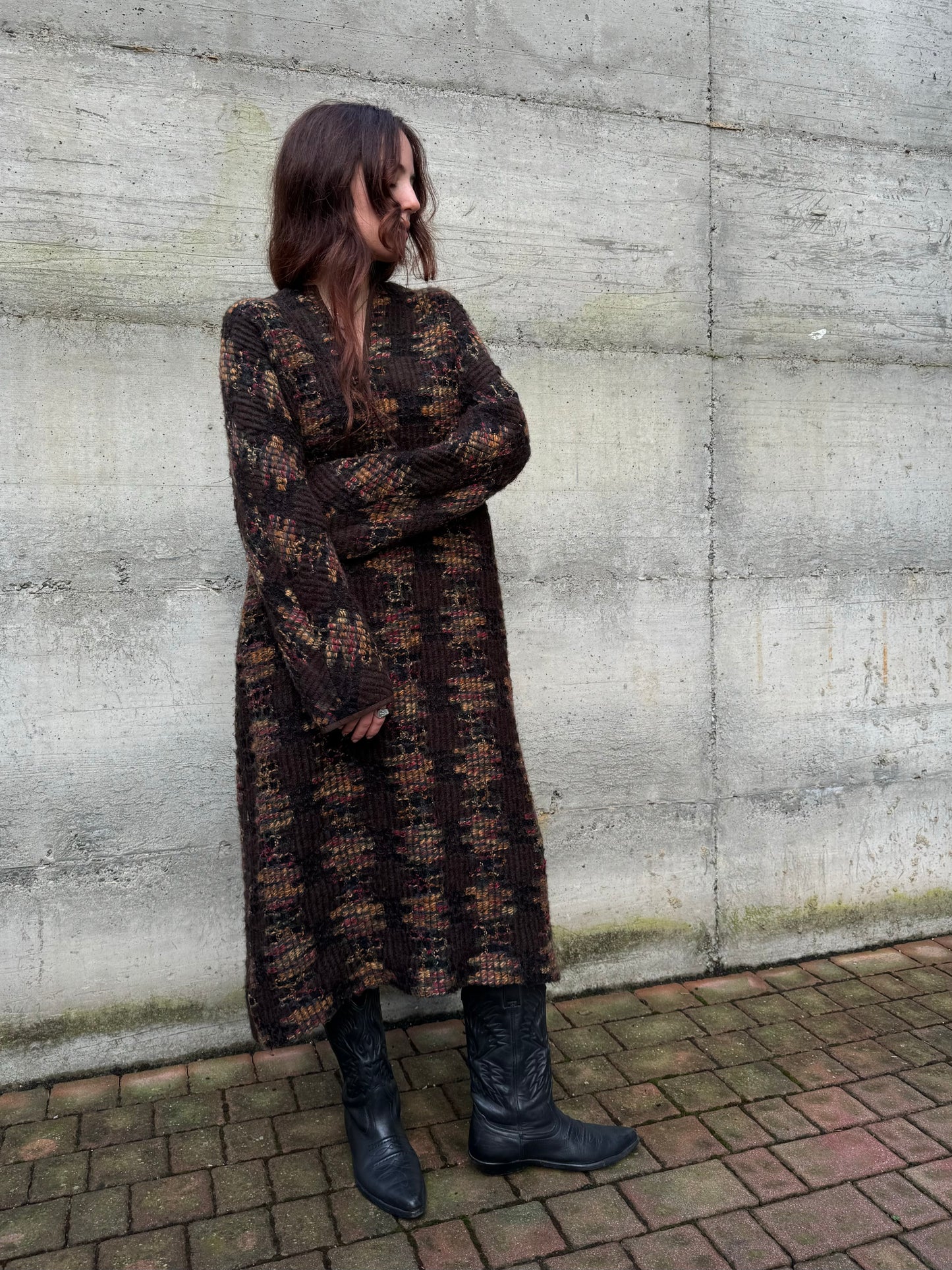 Maxi abito midi a tunica sartoriale in lana