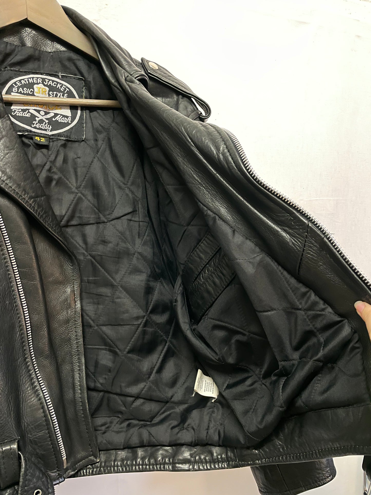 RARO chiodo vintage nero vera pelle in taglia piccola - XS uomo