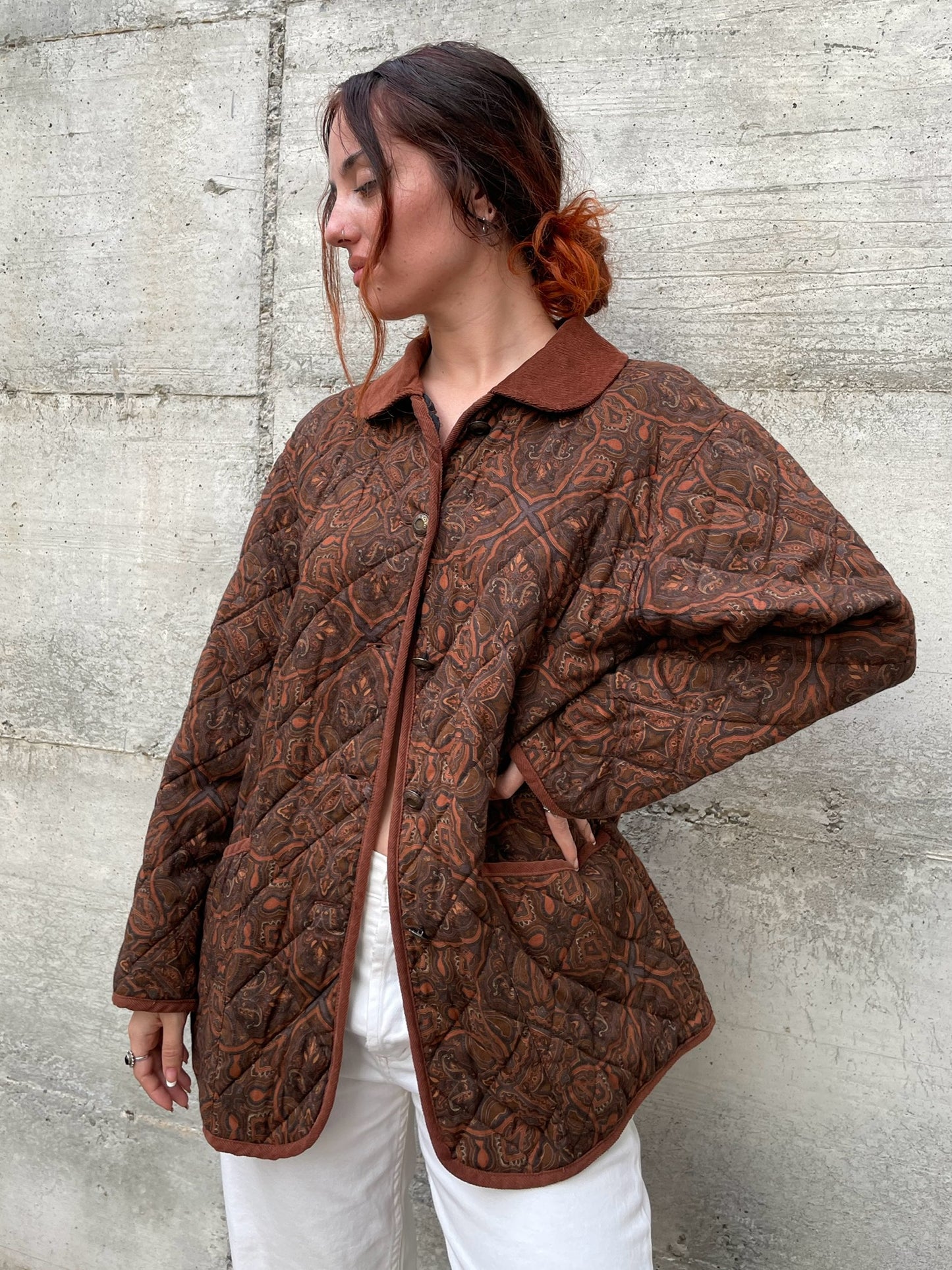 Giacca trapuntata leggera paisley cioccolato - M donna