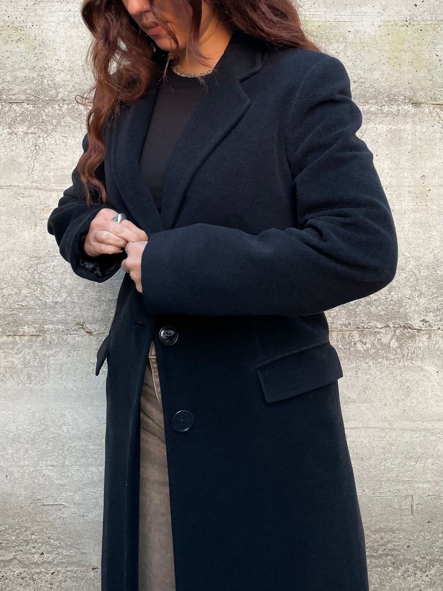 Cappotto nero sfiancato sartoriale 100% lana - taglia S