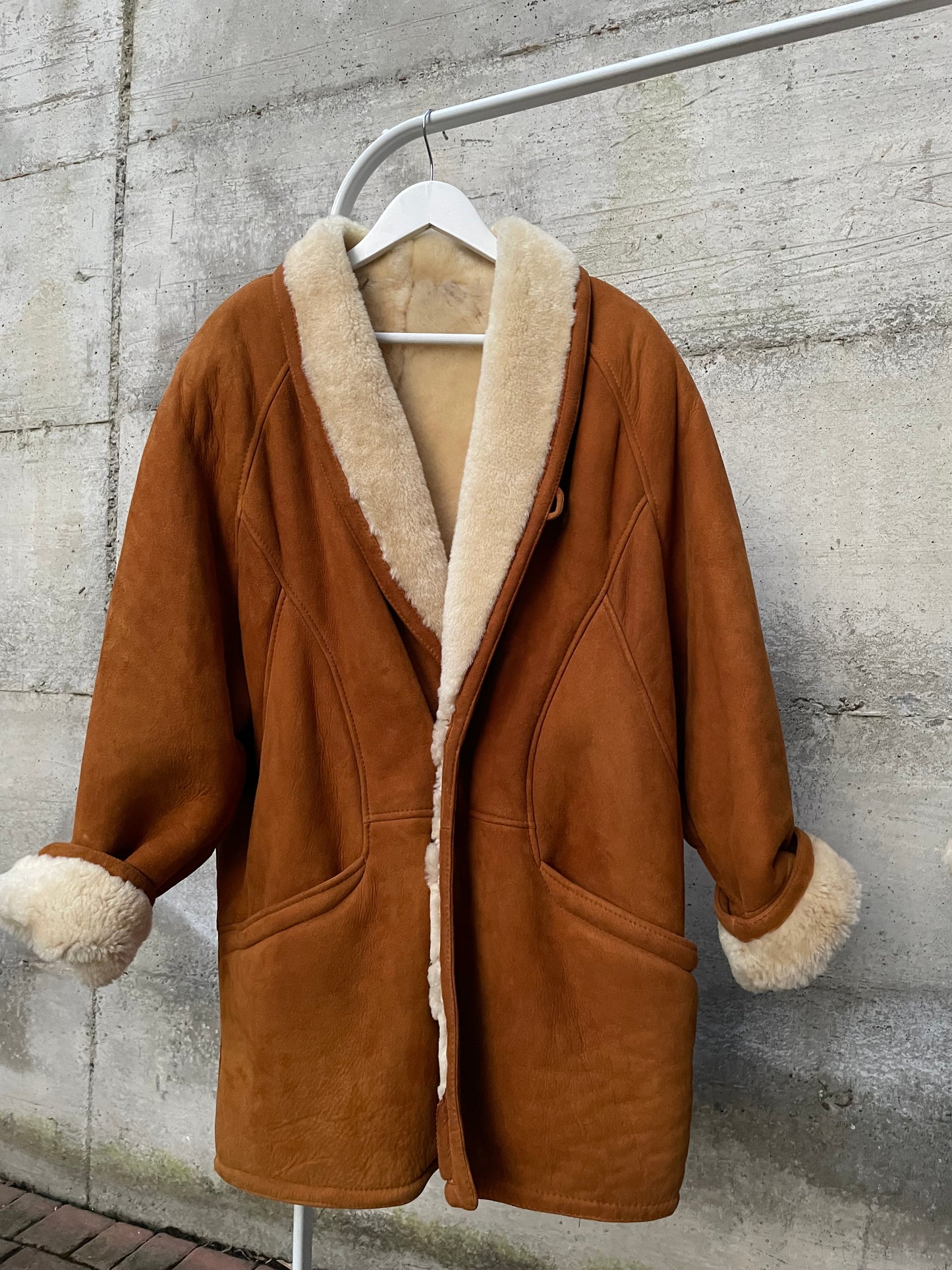 Montone originale Shearling caramello scamosciato, taglia 50it uomo