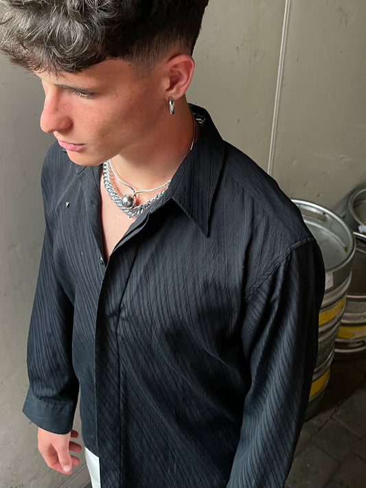 Camicia oversize nera con texture 100% cotone - M uomo