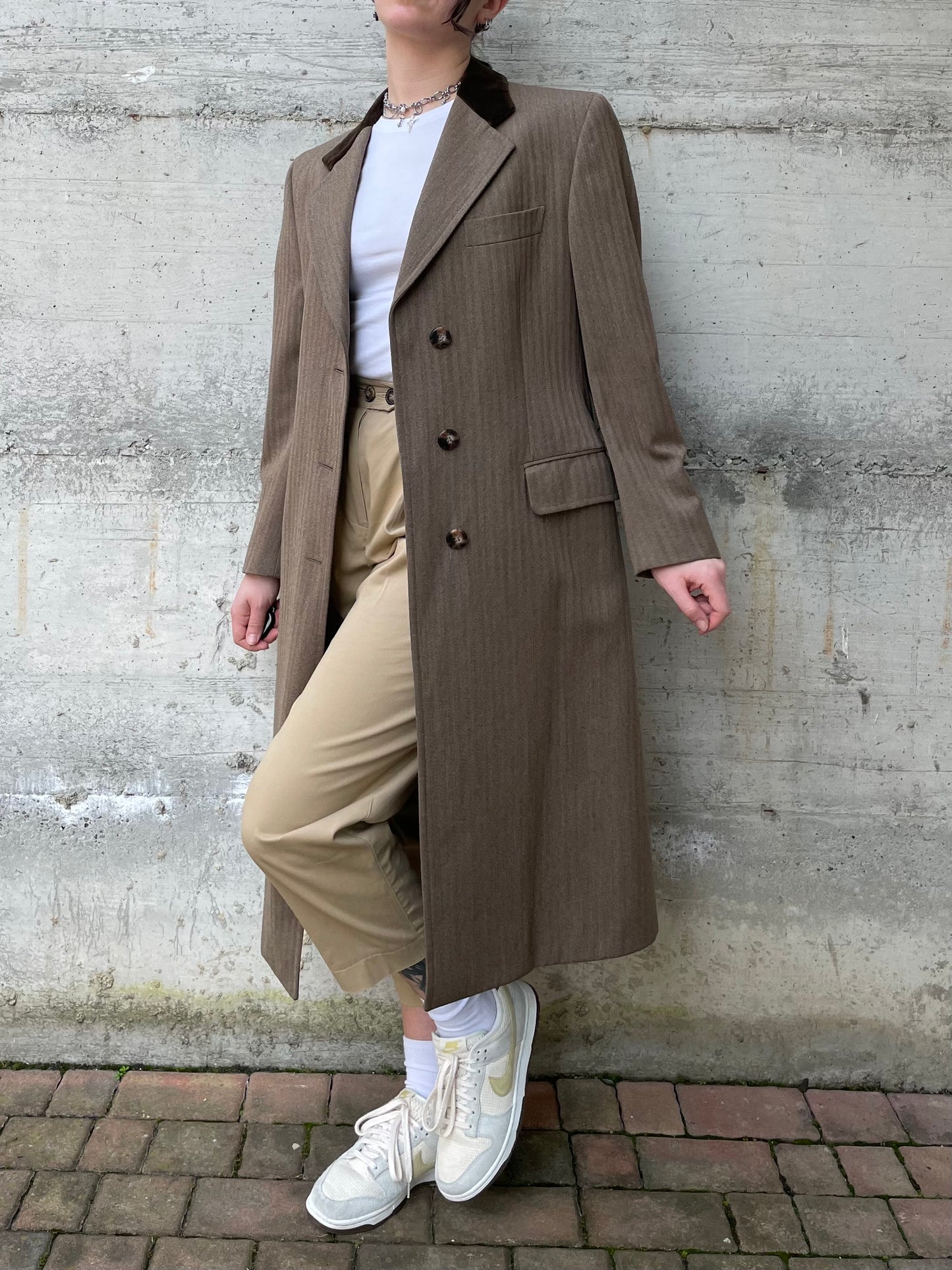 Soprabito cachi gessato mezza stagione 100% lana - 44it donna