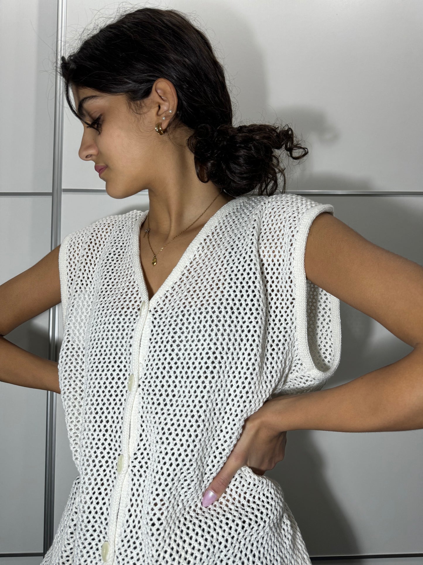 Gilet cardigan a rete oversize 100% cotone